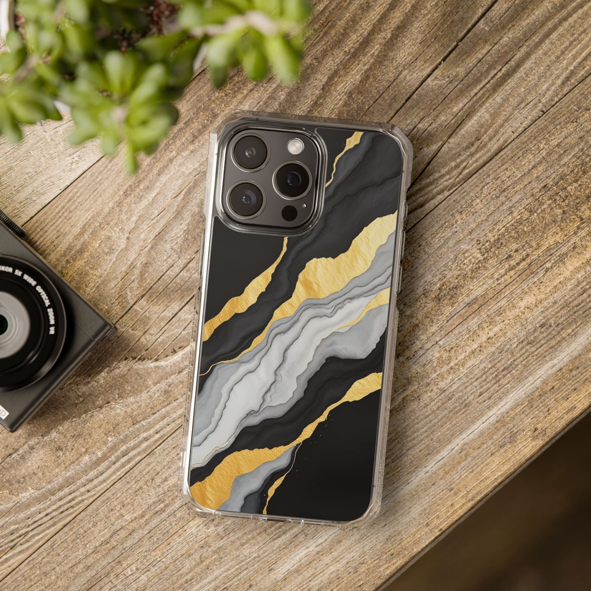 Luxury Black and Gold Marble Magnetic Phone Case for iPhone 14-17