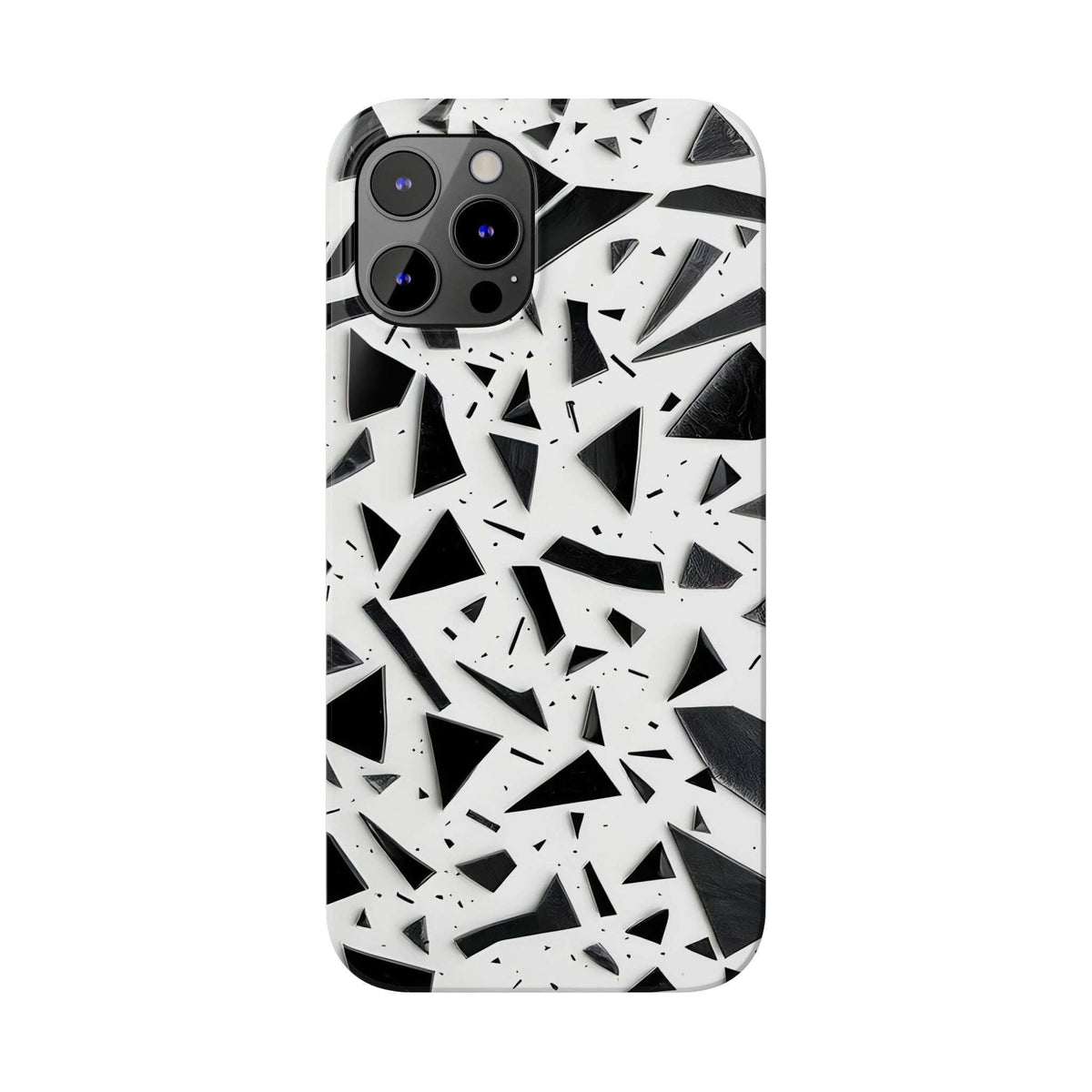 iPhone slim phone case with white and black abstract shard pattern