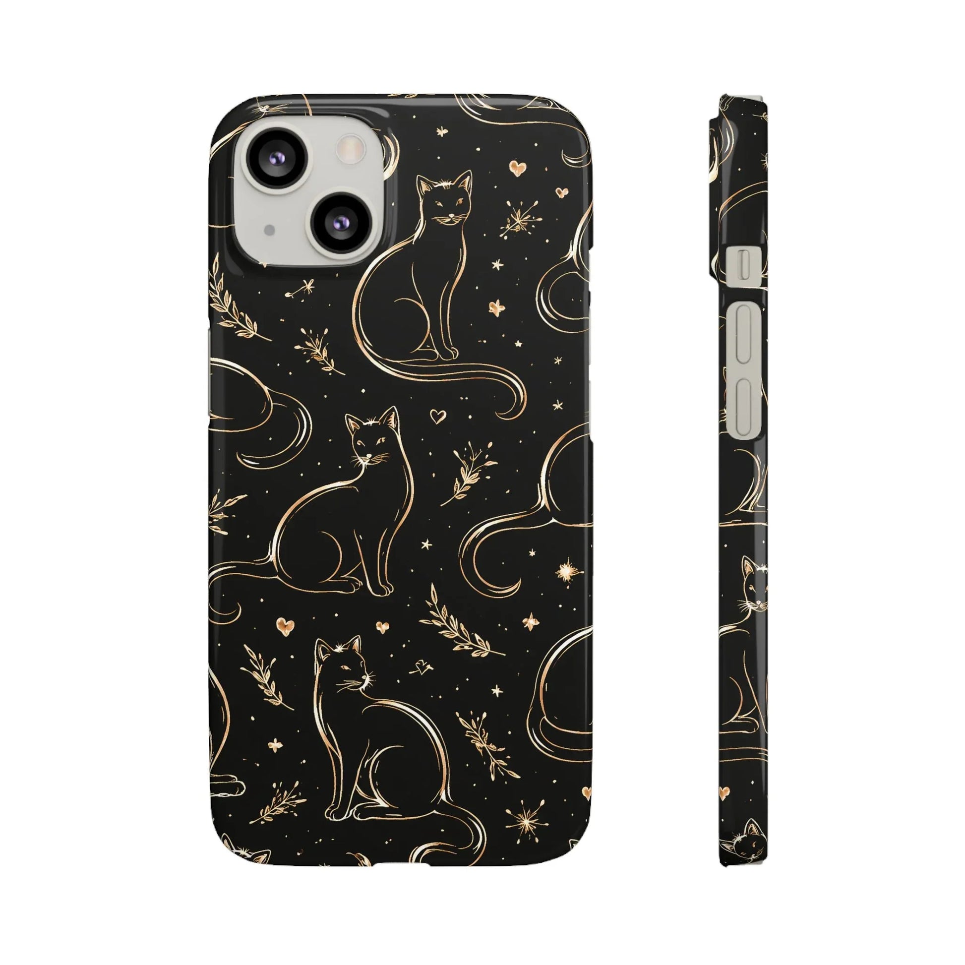 Golden Cat Pattern Phone Case for iPhone 11–17 & Galaxy S21–S25 - KARARMDESIGN