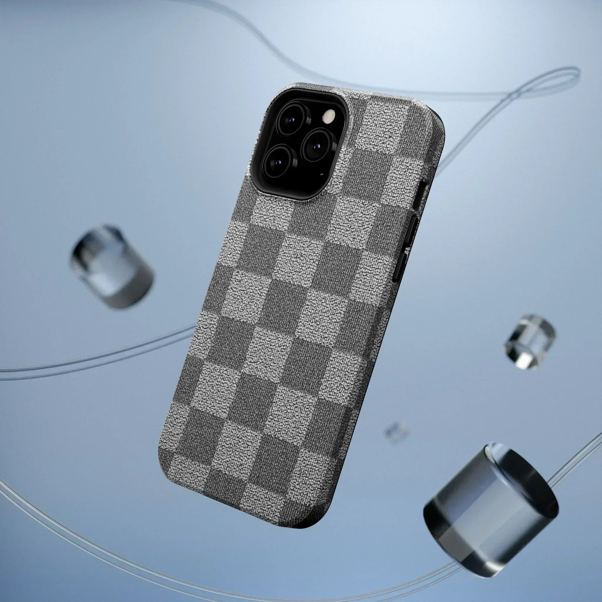 Gray Checkered Phone Case for iPhone 12-16 and Galaxy S21-S22 - KARARMDESIGN