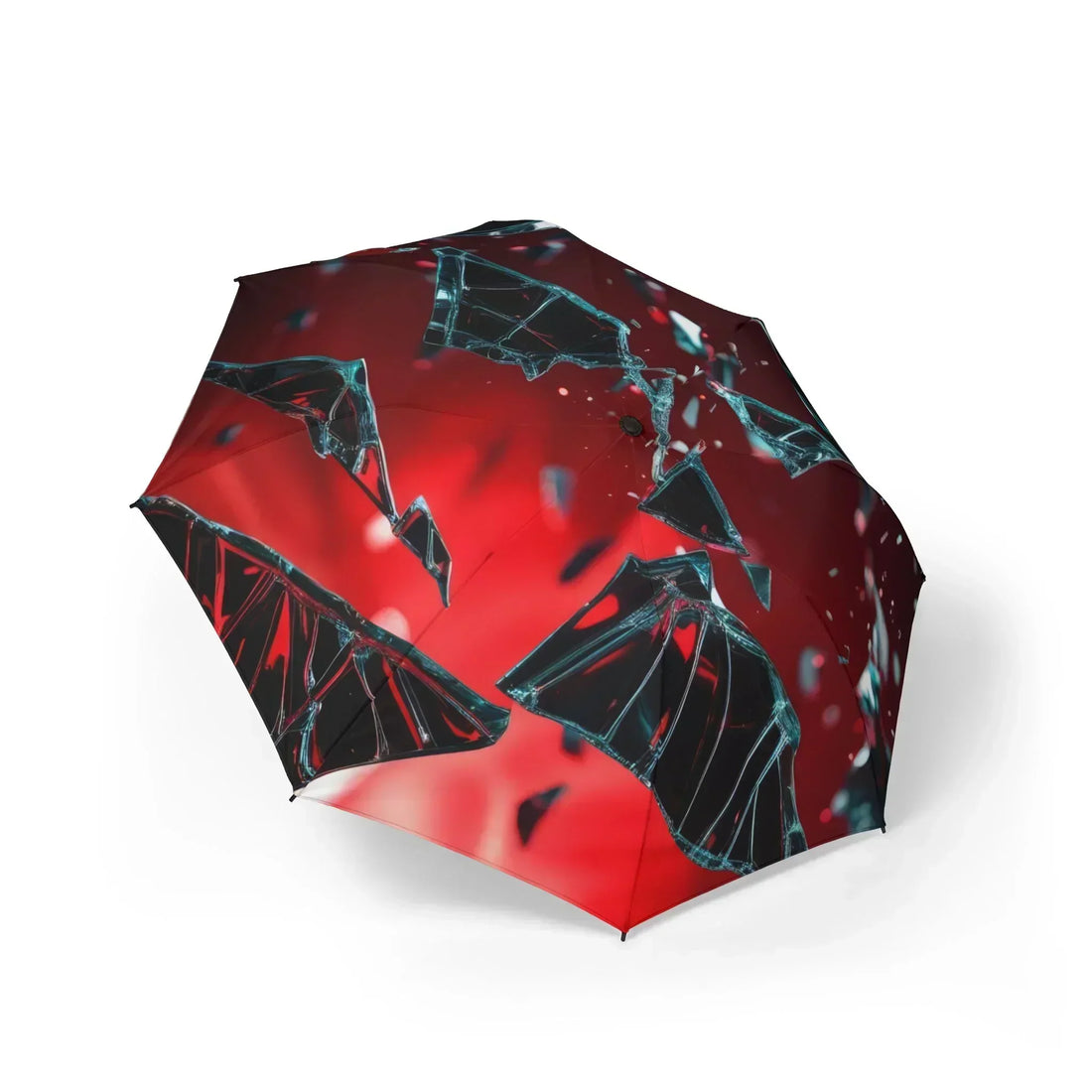 Red Umbrella with Abstract Crystal Shard Design — Semi-Automatic Foldable Umbrella - KARARMDESIGN
