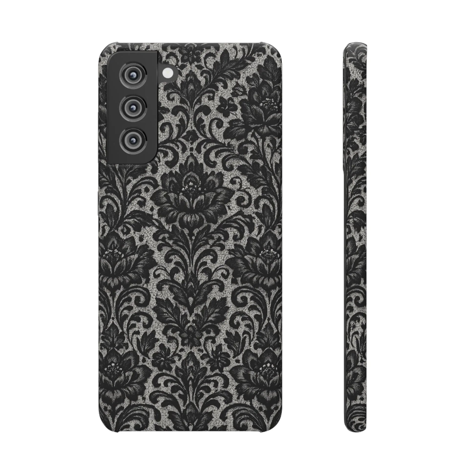 Black Damask Floral Phone Case for iPhone 11-17 and Galaxy S20-S25 - KARARMDESIGN