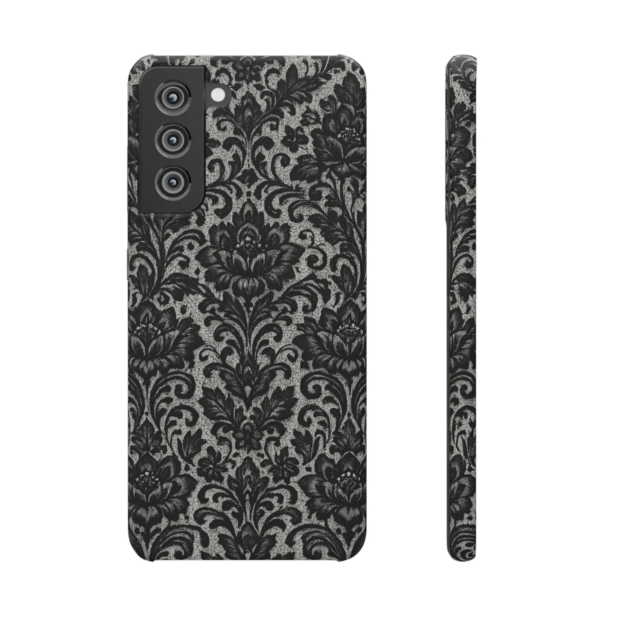 Black Damask Floral Phone Case for iPhone 11-17 and Galaxy S20-S25 - KARARMDESIGN