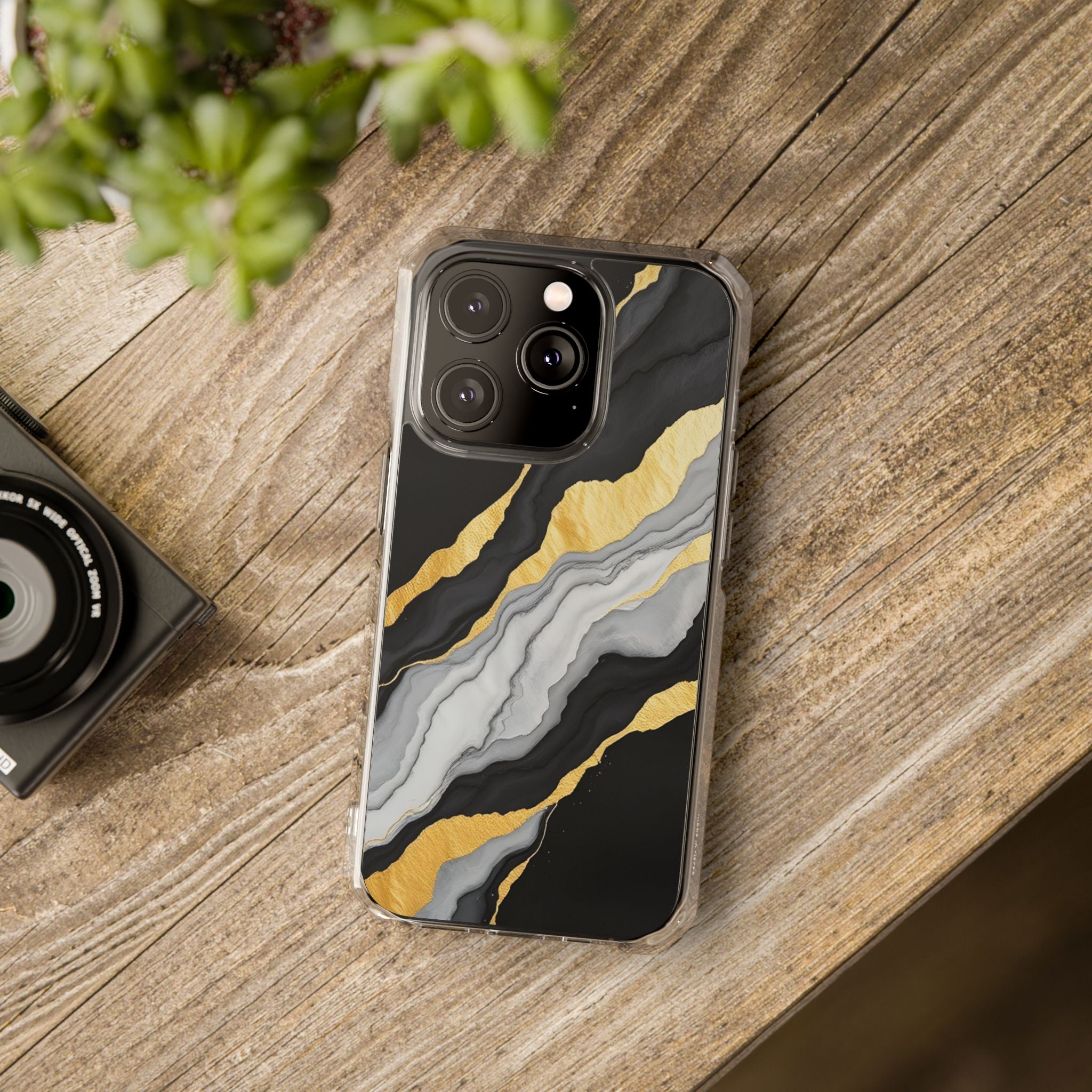 Luxury Black and Gold Marble Magnetic Phone Case for iPhone 14-17