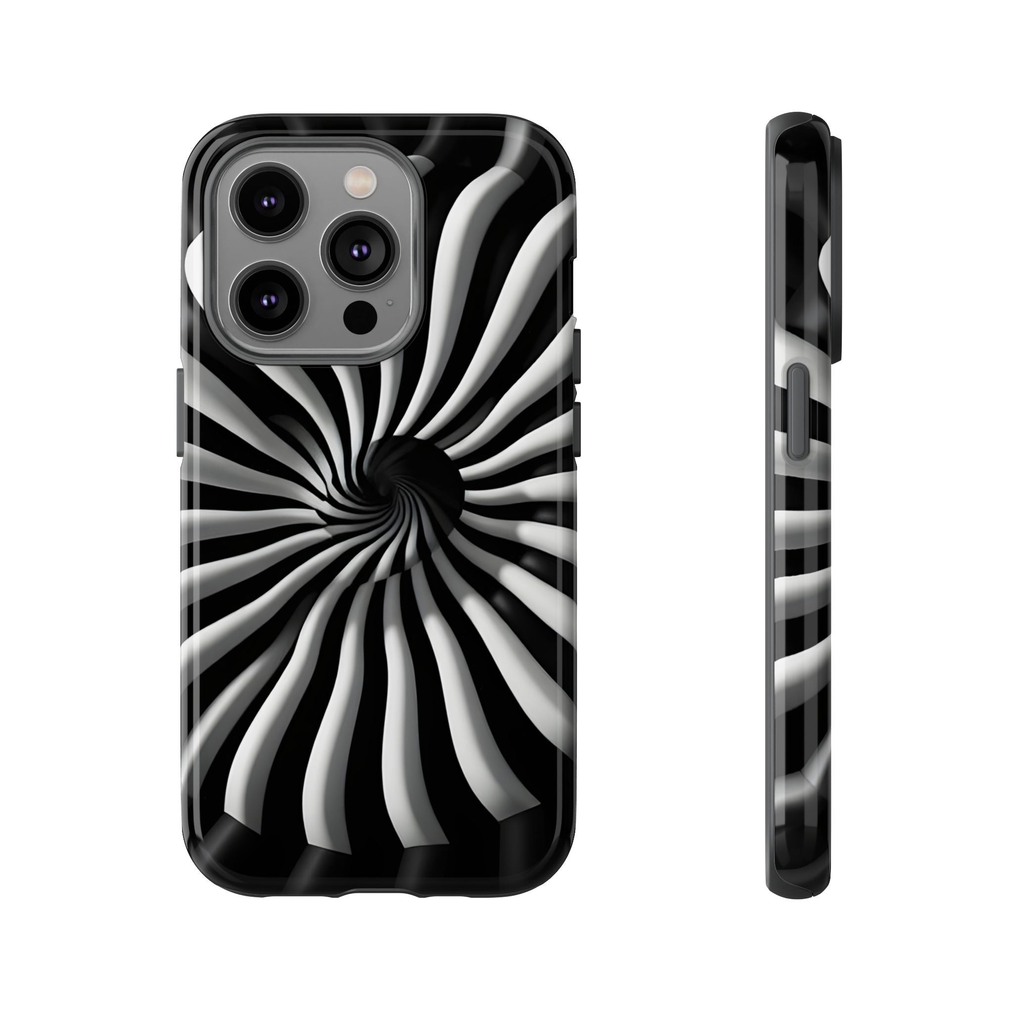 Hypnotic Black and White Spiral Phone Case – Optical Illusion Design for iPhone & Galaxy