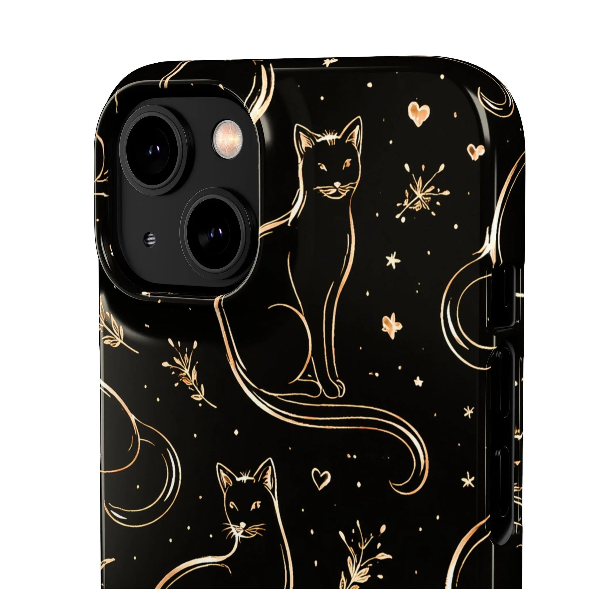 Golden Cat Pattern Phone Case for iPhone 11–17 & Galaxy S21–S25 - KARARMDESIGN