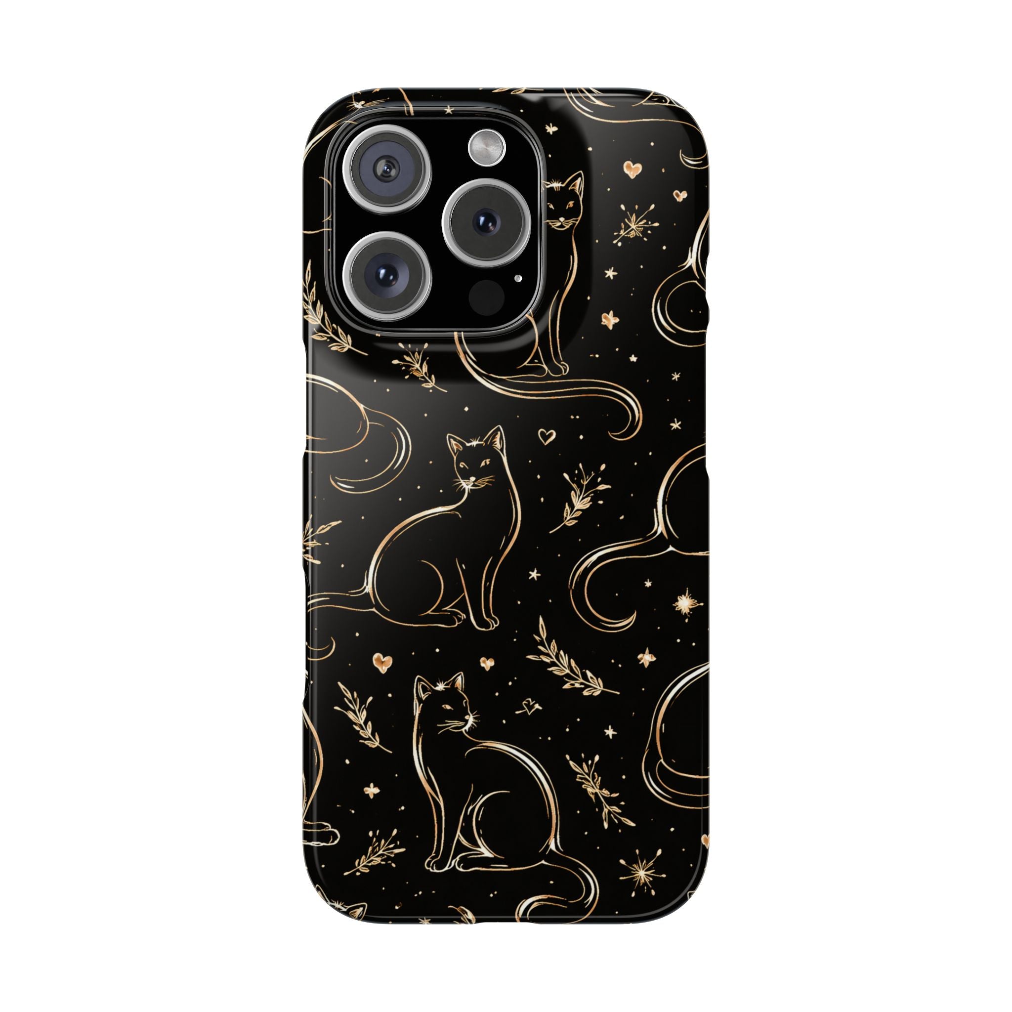 Golden Cat Pattern Phone Case for iPhone 11-17 and Galaxy S20-S26