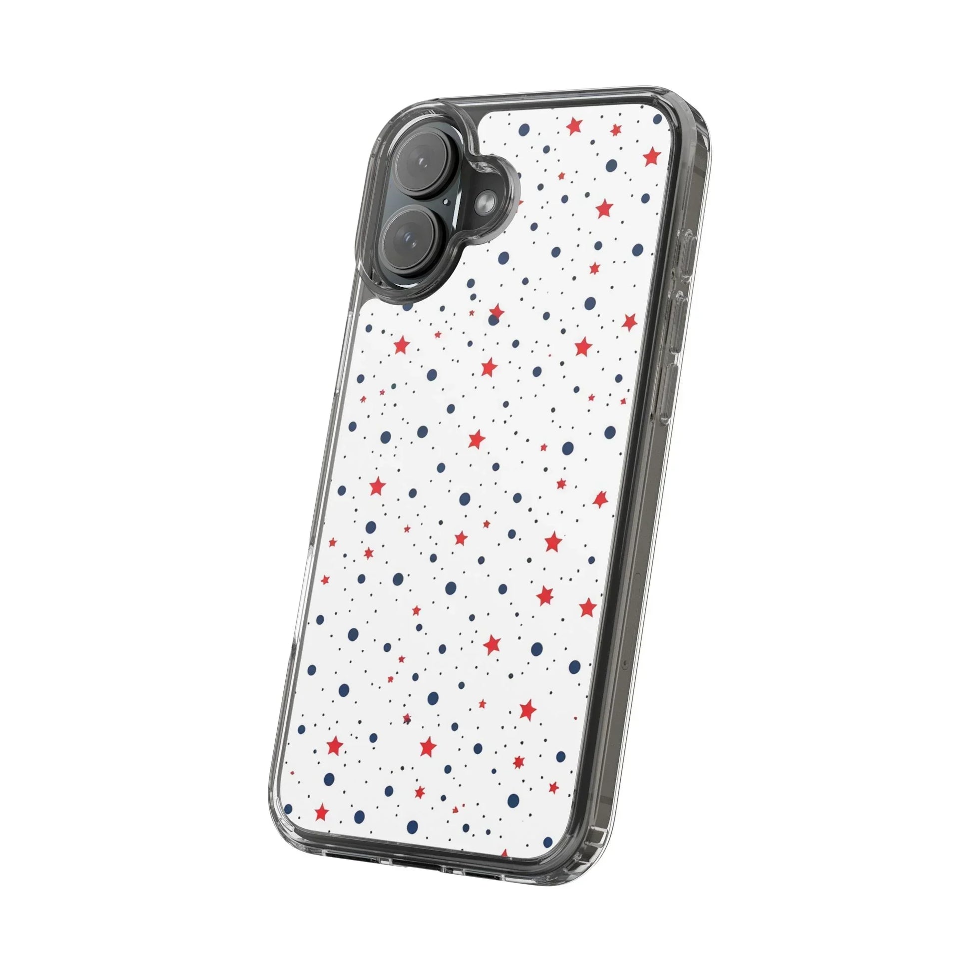 White Phone Case with Red Stars and Blue Polka Dots for iPhone and Galaxy - KarArmDesign