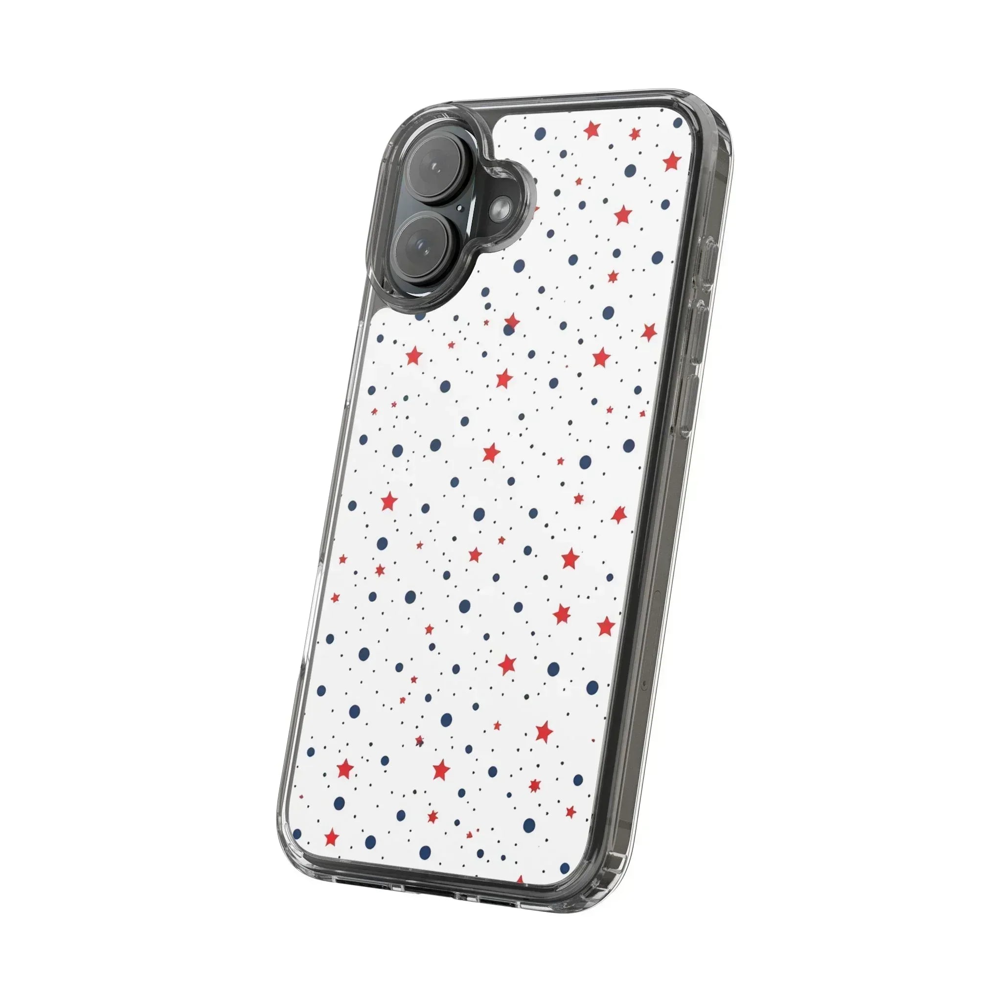 White Phone Case with Red Stars and Blue Polka Dots for iPhone and Galaxy - KARARMDESIGN