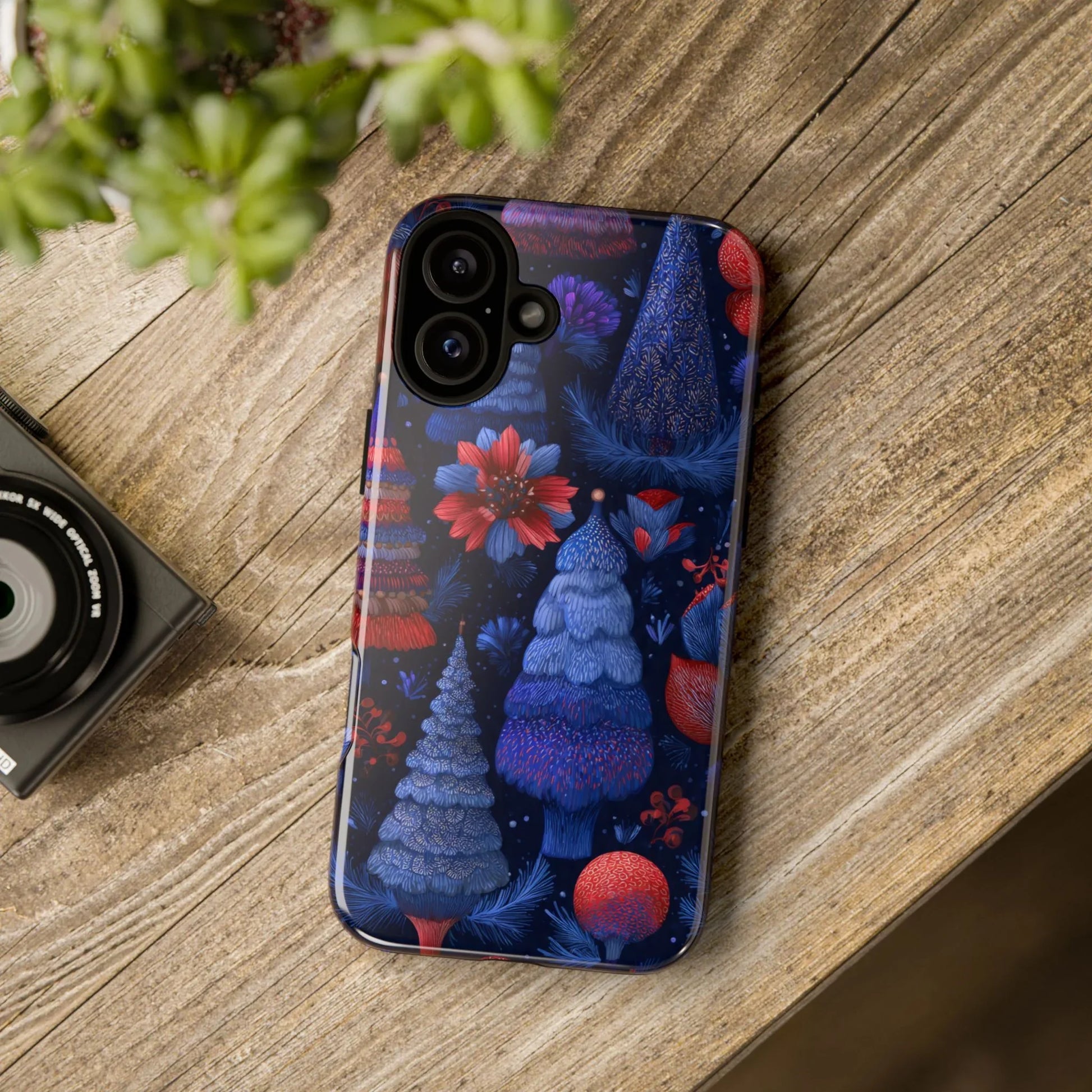 Midnight Blue Christmas Forest Phone Case for iPhone 8-17 and Galaxy S21–S25 - KARARMDESIGN