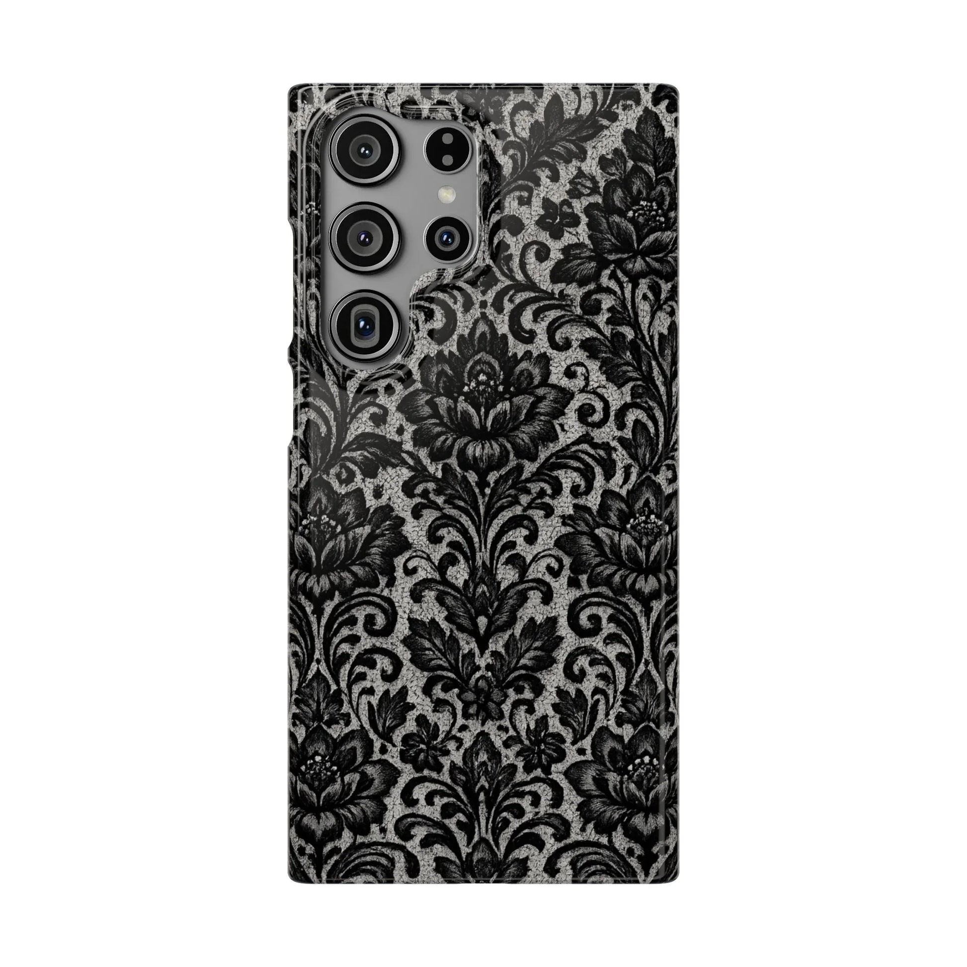 Black Damask Floral Phone Case for iPhone 11-17 and Galaxy S20-S25 - KARARMDESIGN