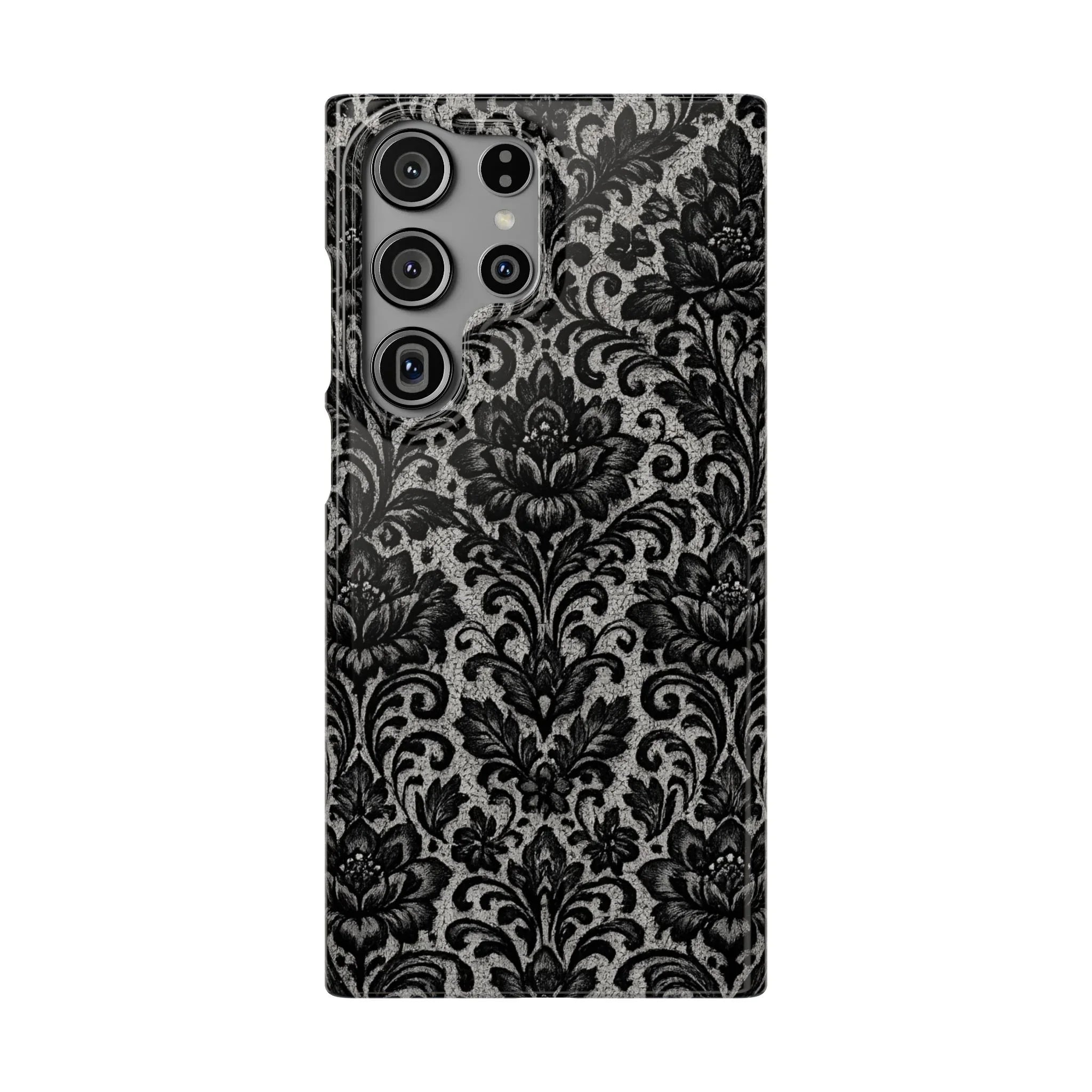 Black Damask Floral Phone Case for iPhone 11-17 and Galaxy S20-S25 - KARARMDESIGN