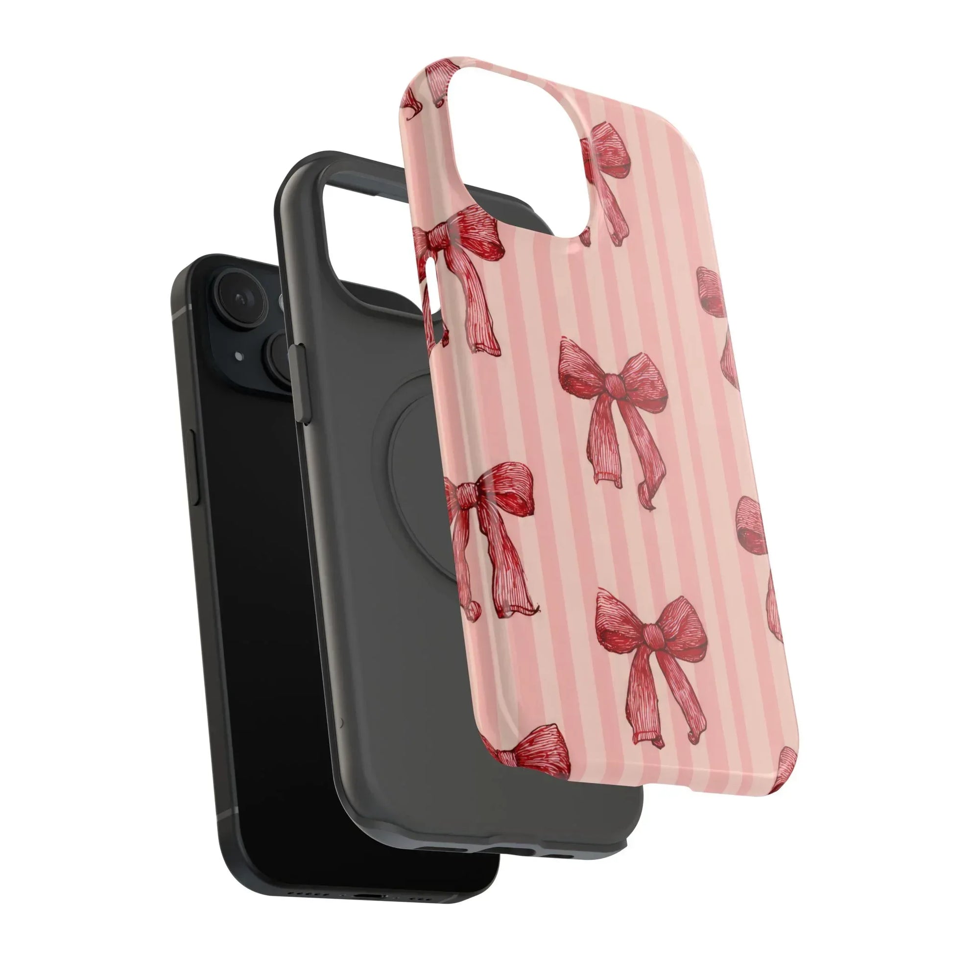 Red Bow Stripe Phone Case for iPhone 11-17 & Galaxy S21-S22 - KARARMDESIGN