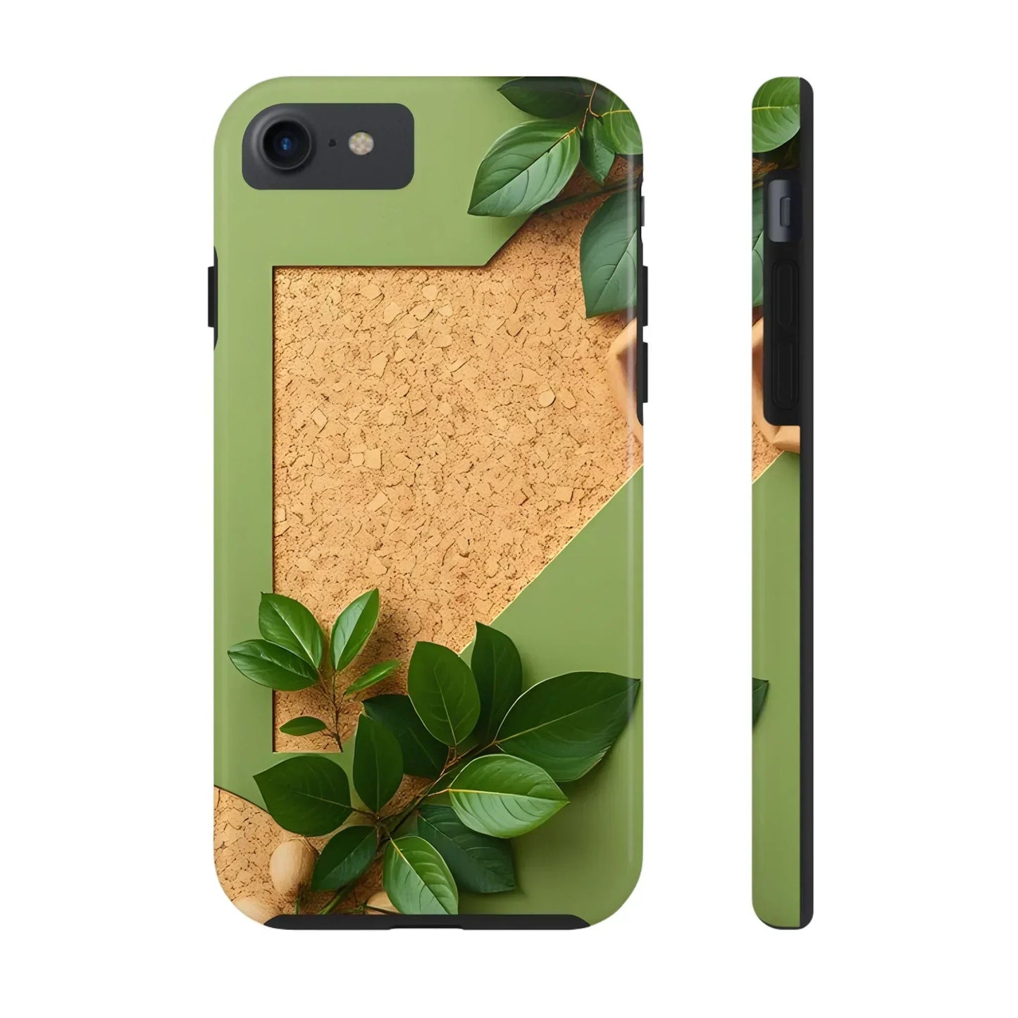 Eco-Inspired Tough Phone Case – Cork Texture with Leaf & Seed Design for iPhone 7-16 and Samsung Galaxy S21-S24 - KarArmDesign