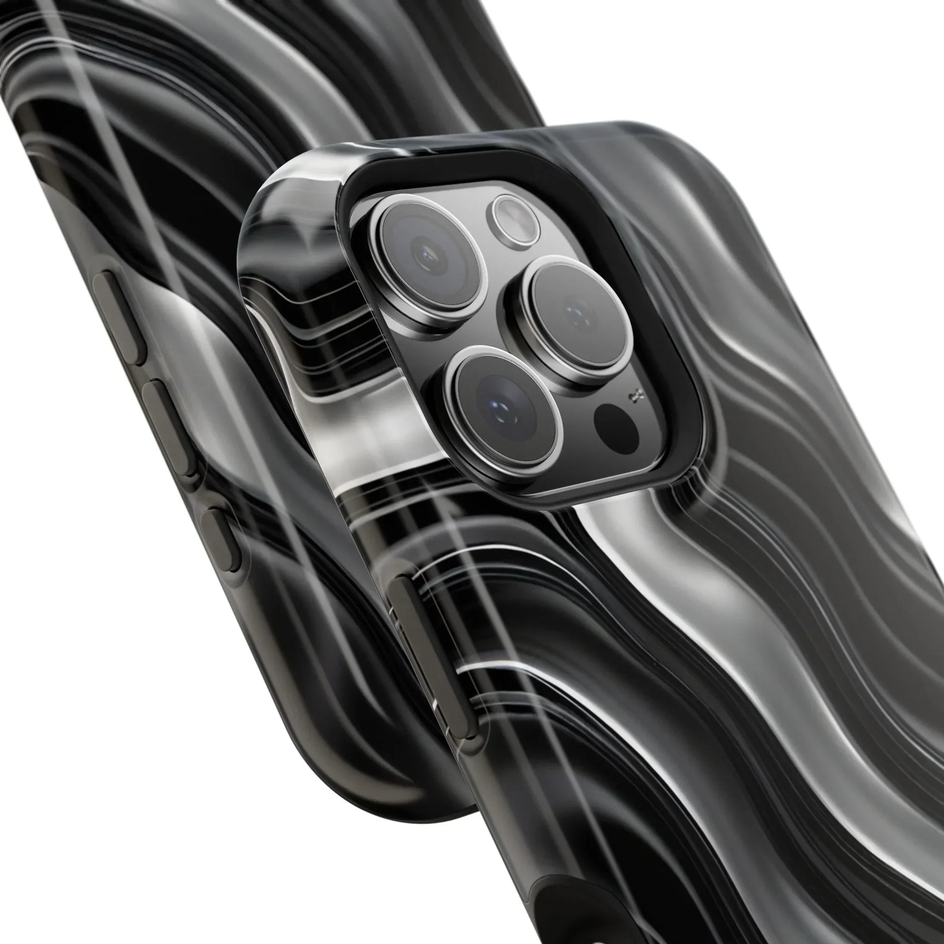 Wavy Illusion Black & Silver MagSafe® Tough Phone Case - KarArmDesign