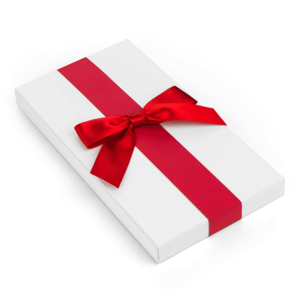 Phone case gift box with red and white stripes and red ribbon bow