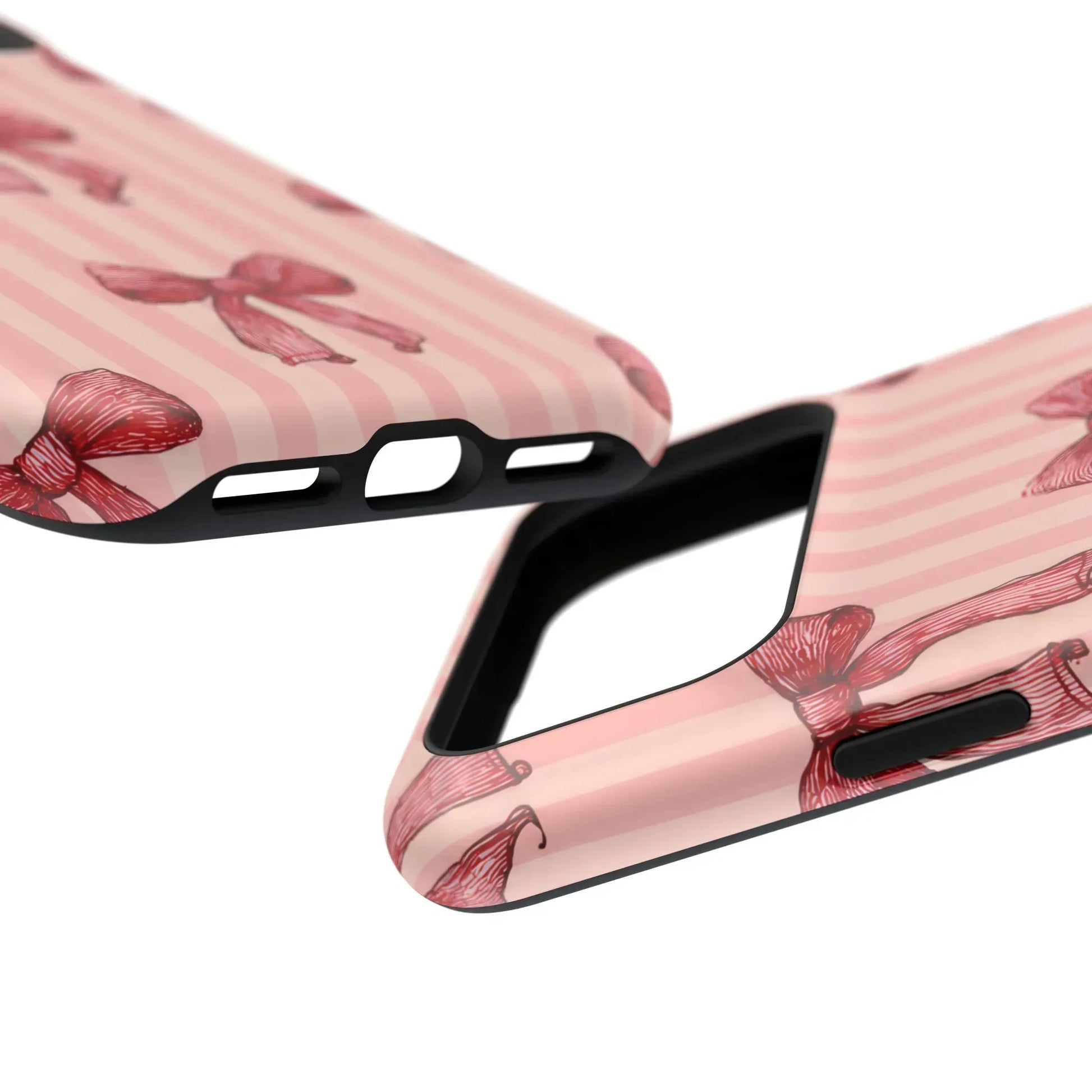 Red Bow Stripe Phone Case for iPhone 11-17 & Galaxy S21-S22 - KARARMDESIGN