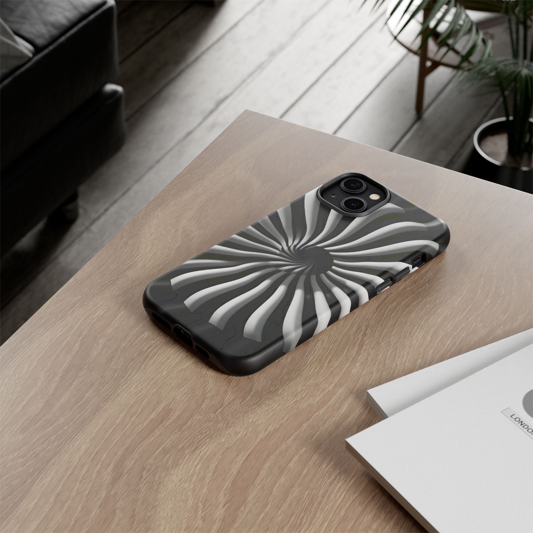 Hypnotic Black and White Spiral Phone Case – Optical Illusion Design for iPhone & Galaxy