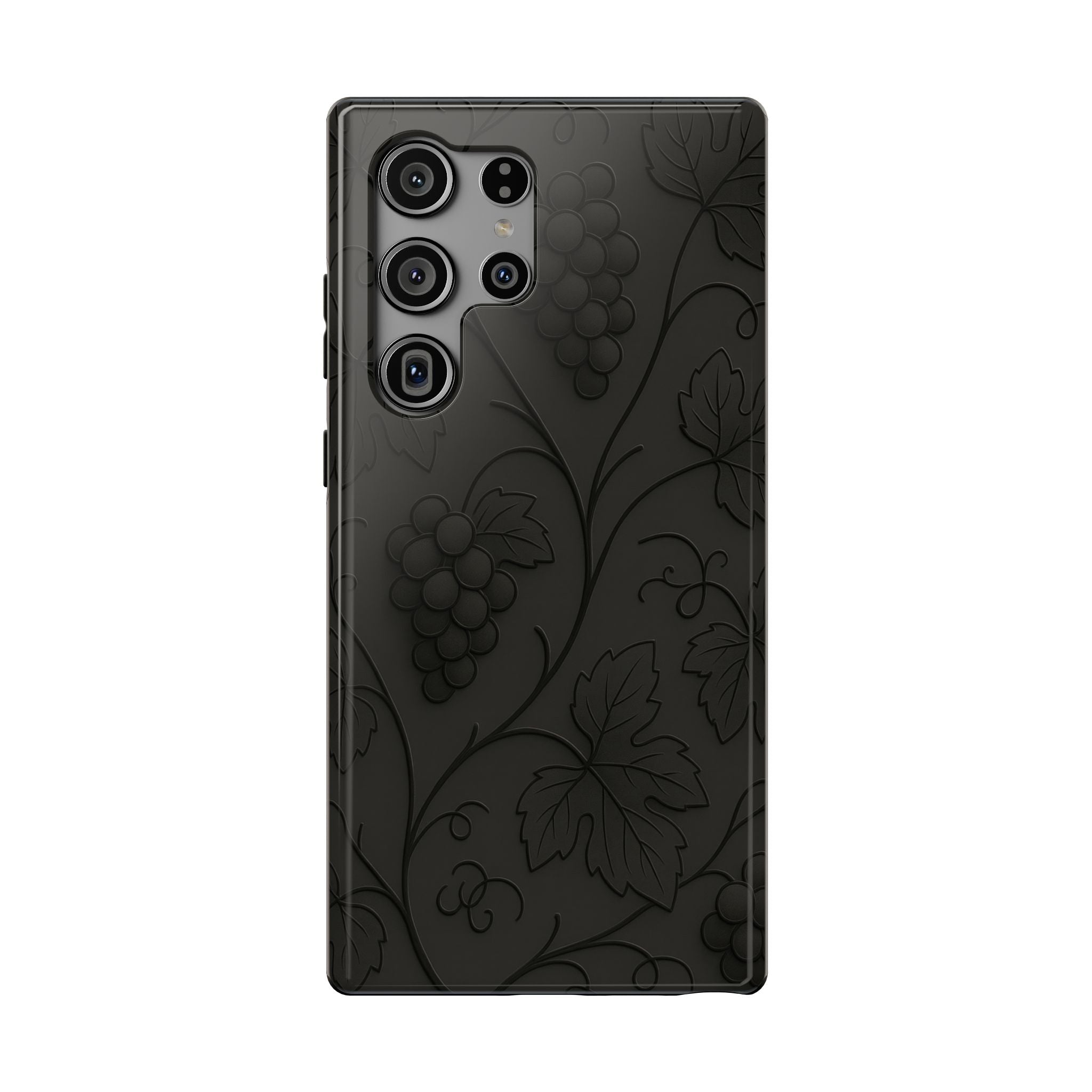 Embossed Grape Leaf Phone Case – Elegant Black Design for iPhone & Samsung