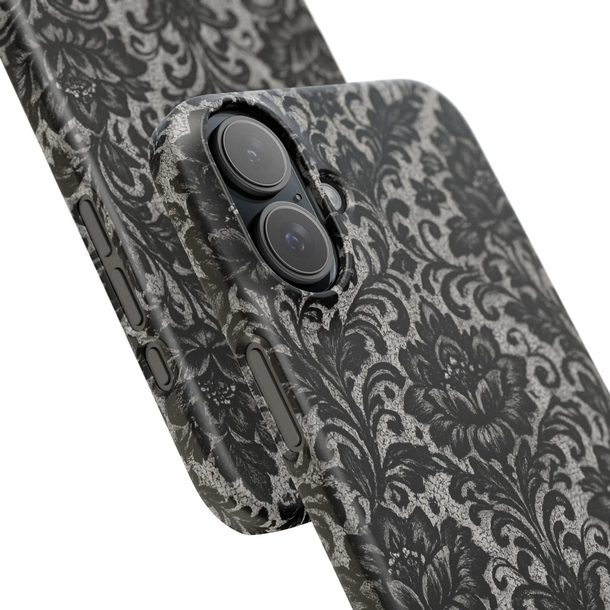 Black Damask Floral Phone Case for iPhone 11-17 and Galaxy S20-S25 - KARARMDESIGN
