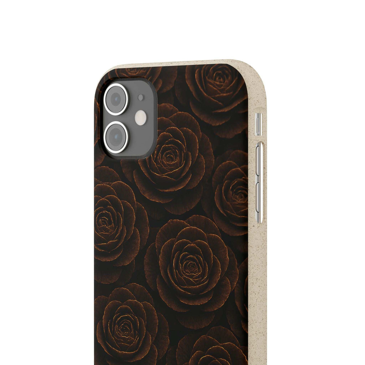 Phone case back with dark rose design and camera cutouts near top left