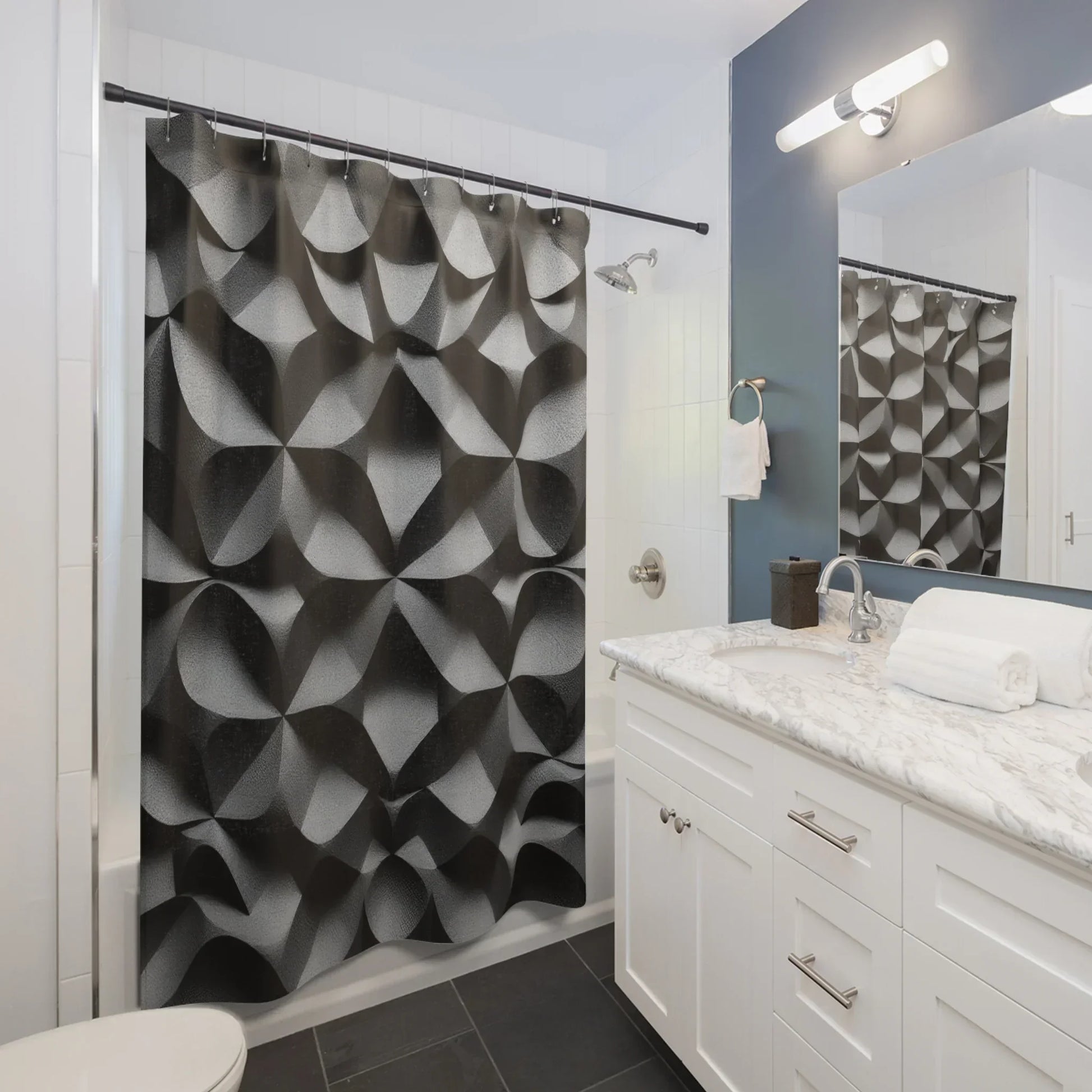 Black Geometric Bold Modern Shower Curtain | Exclusive by KARARMDESIGN - KarArmDesign