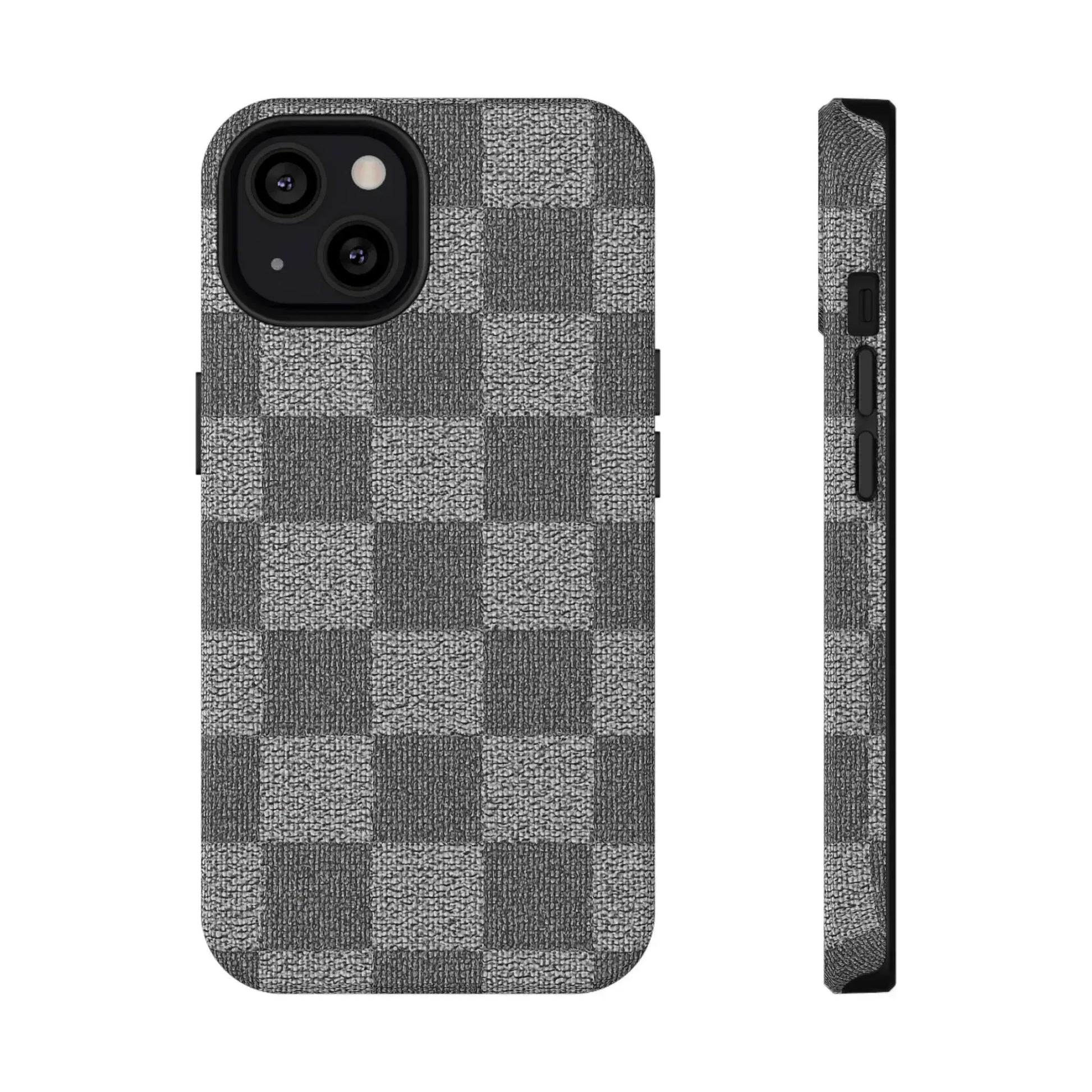 Gray Checkered Phone Case for iPhone 12-16 and Galaxy S21-S22 - KARARMDESIGN