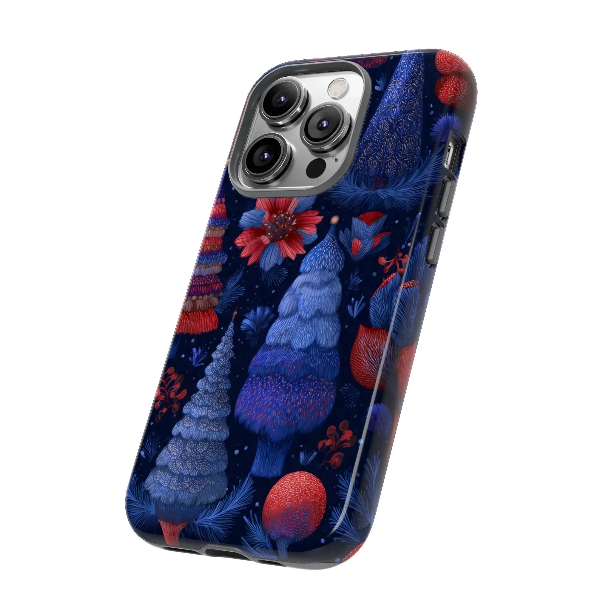 Midnight Blue Christmas Forest Phone Case for iPhone 8-17 and Galaxy S21–S25 - KARARMDESIGN