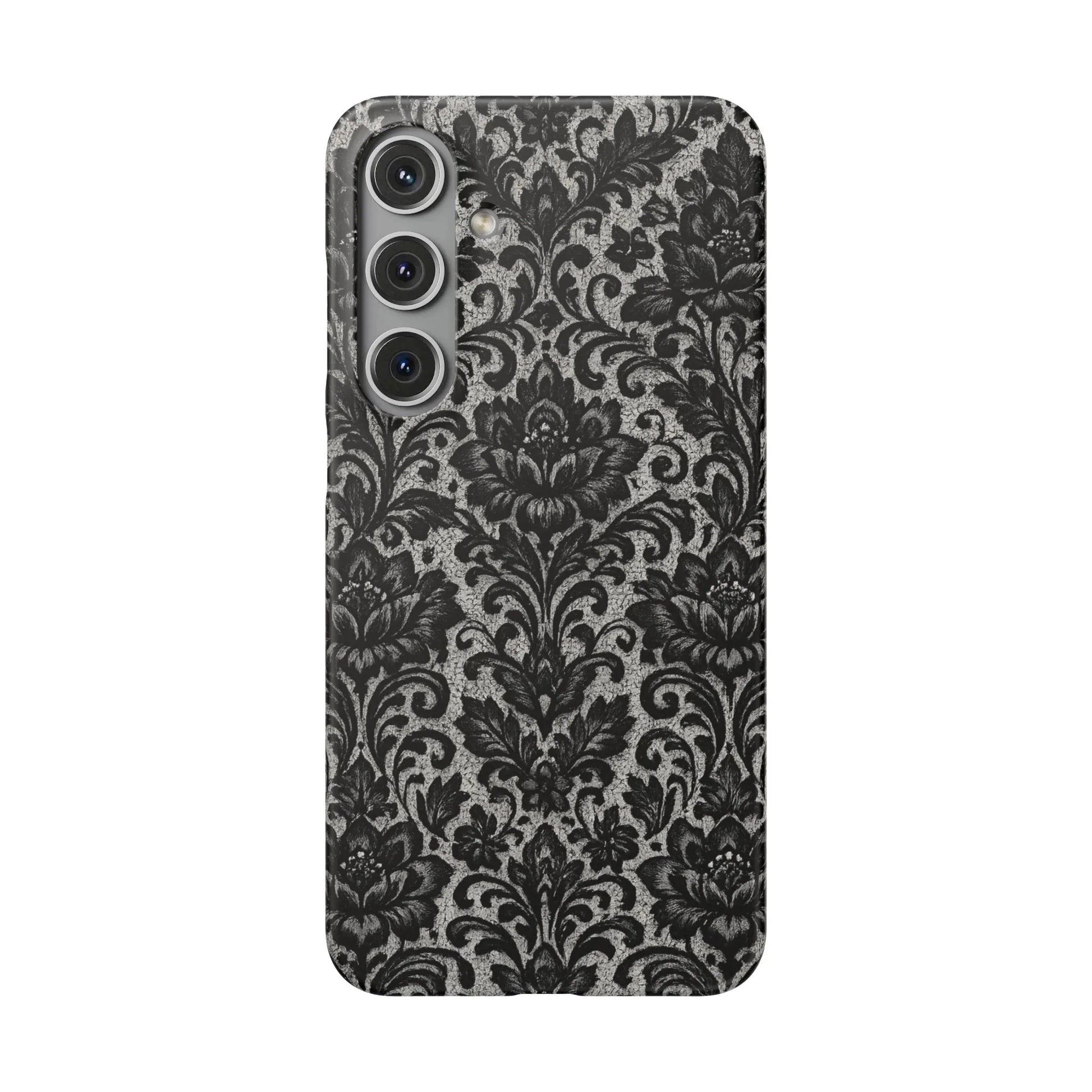 Black Damask Floral Phone Case for iPhone 11-17 and Galaxy S20-S25 - KARARMDESIGN