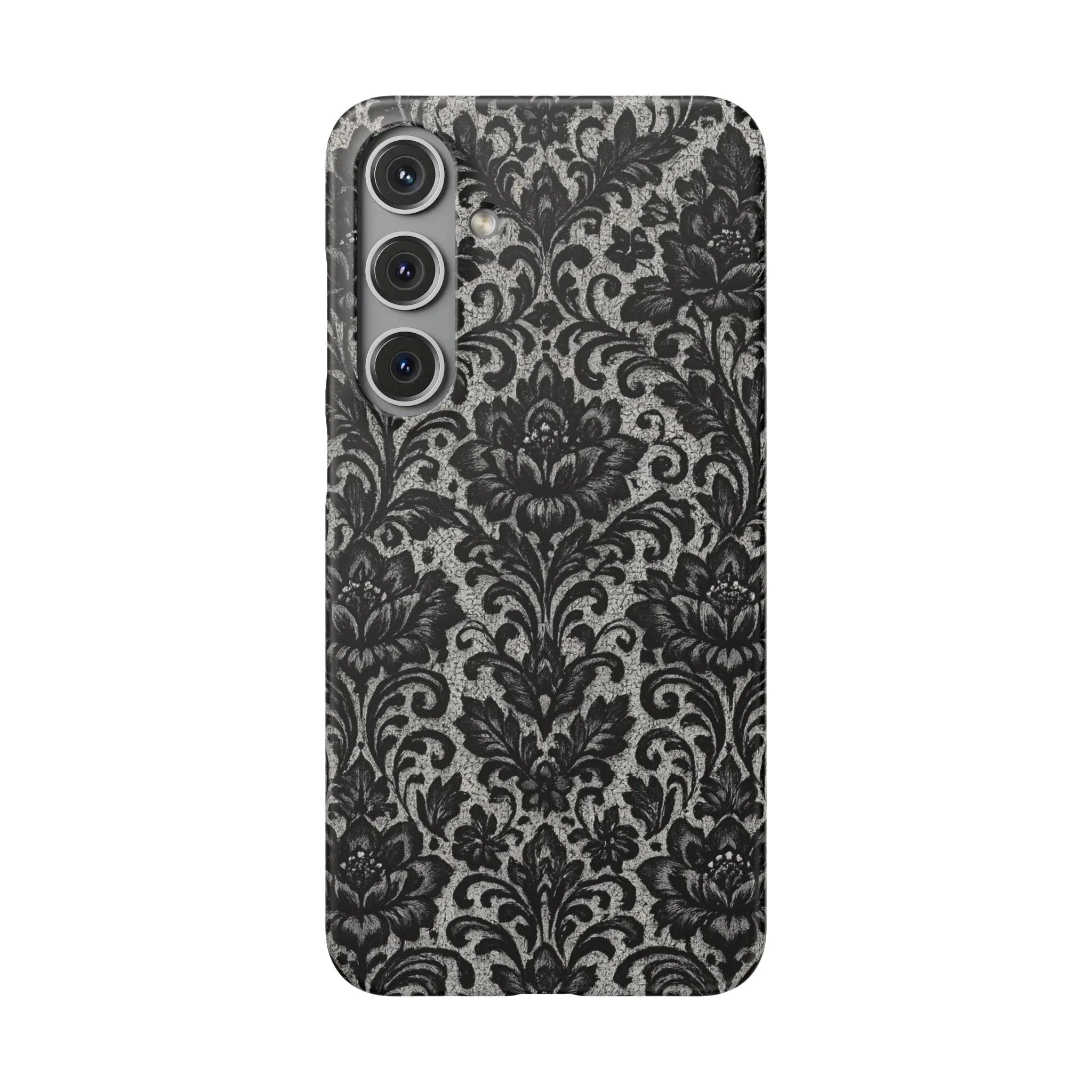 Black Damask Floral Phone Case for iPhone 11-17 and Galaxy S20-S25 - KARARMDESIGN