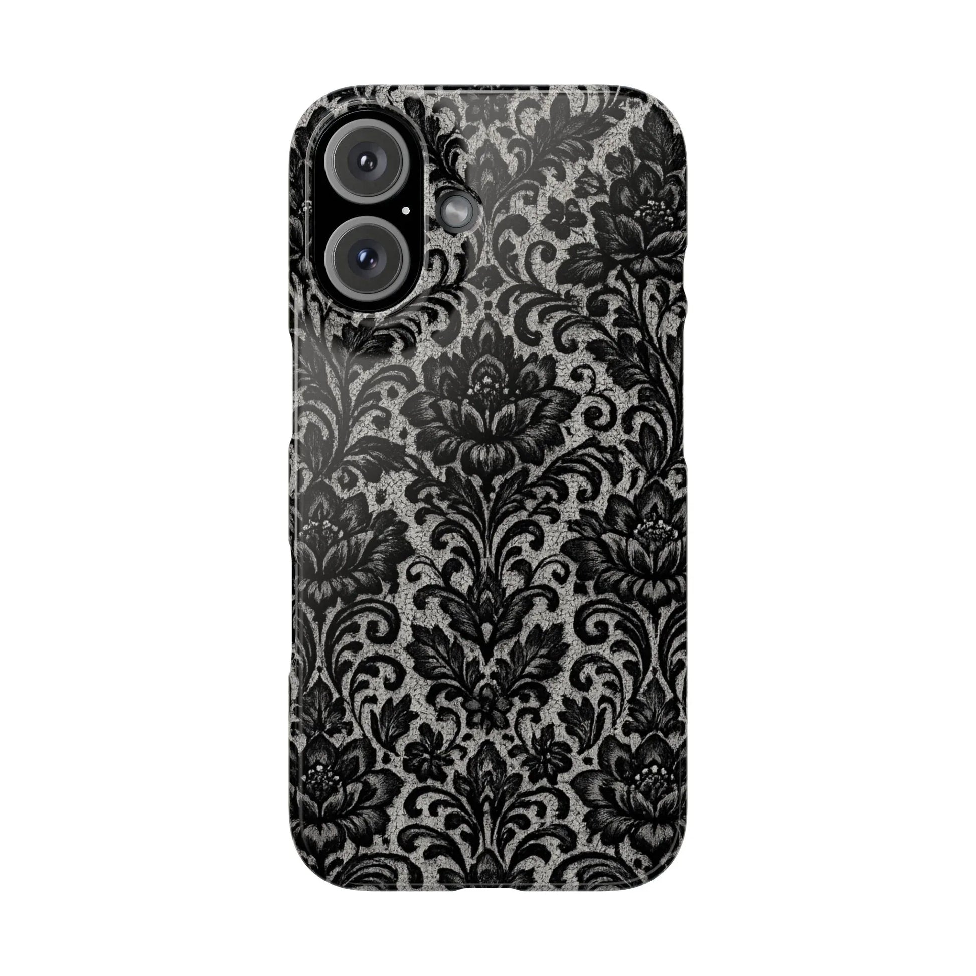 Black Damask Floral Phone Case for iPhone 11-17 and Galaxy S20-S25 - KARARMDESIGN