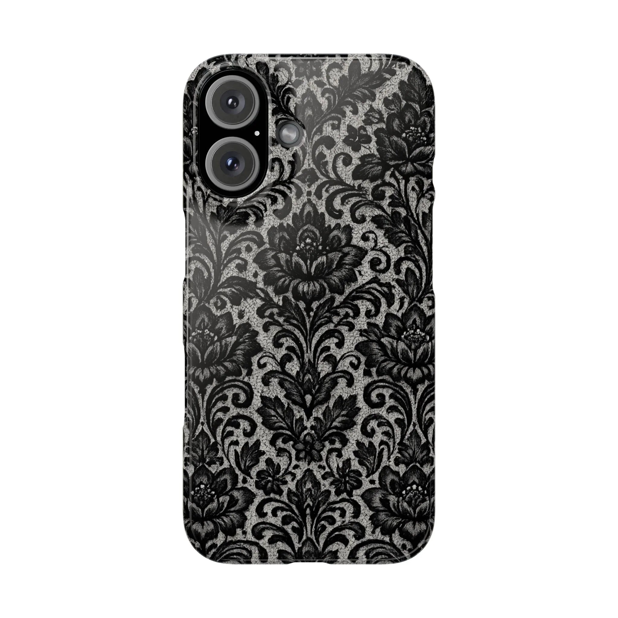 Black Damask Floral Phone Case for iPhone 11-17 and Galaxy S20-S25 - KARARMDESIGN
