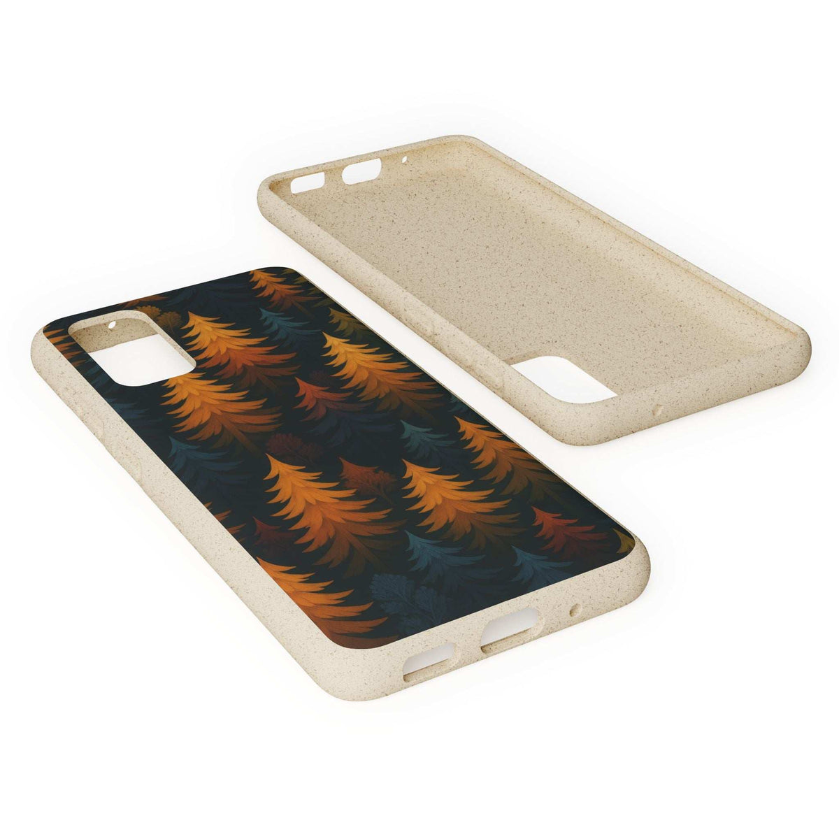 Biodegradable phone case set: back print and light interior frame, pine trees