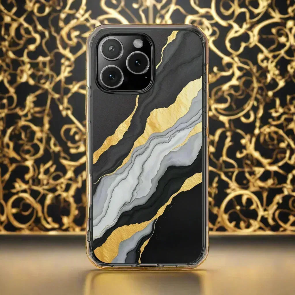 Luxury Black and Gold Marble Magnetic Phone Case for iPhone 14-16 Models - KARARMDESIGN