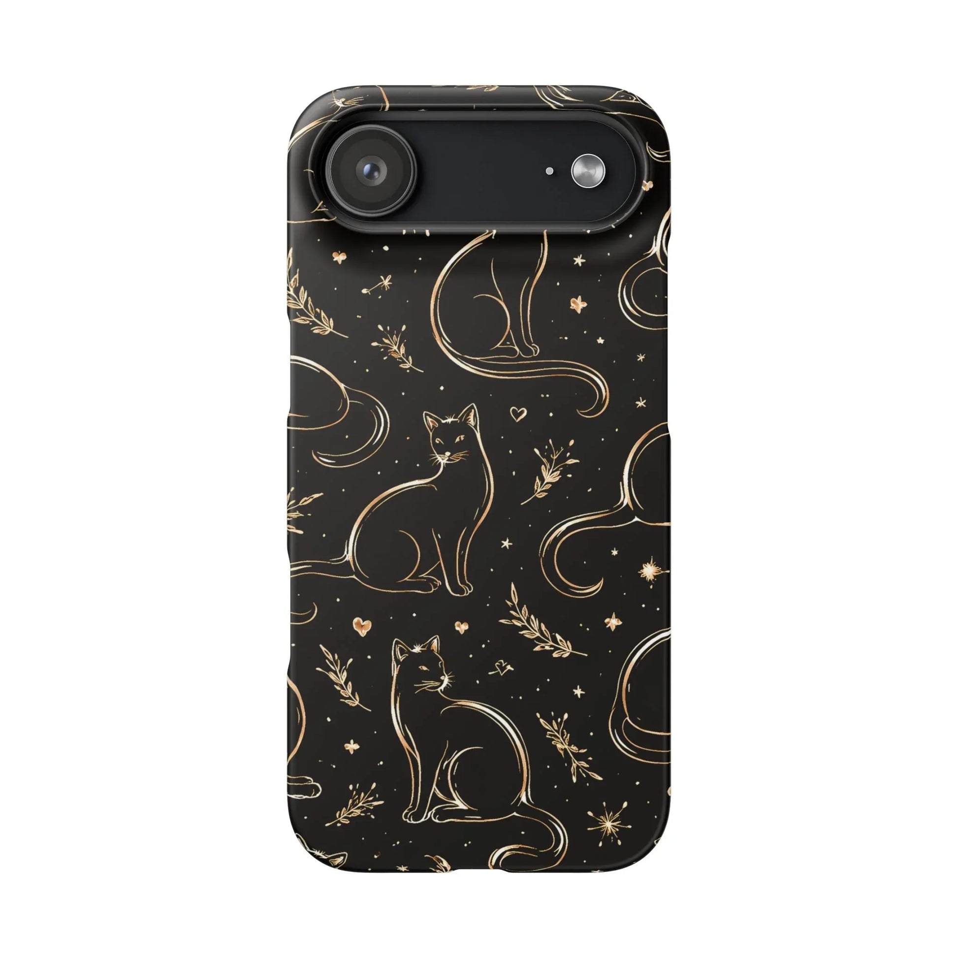 Golden Cat Pattern Phone Case for iPhone 11–17 & Galaxy S21–S25 - KARARMDESIGN