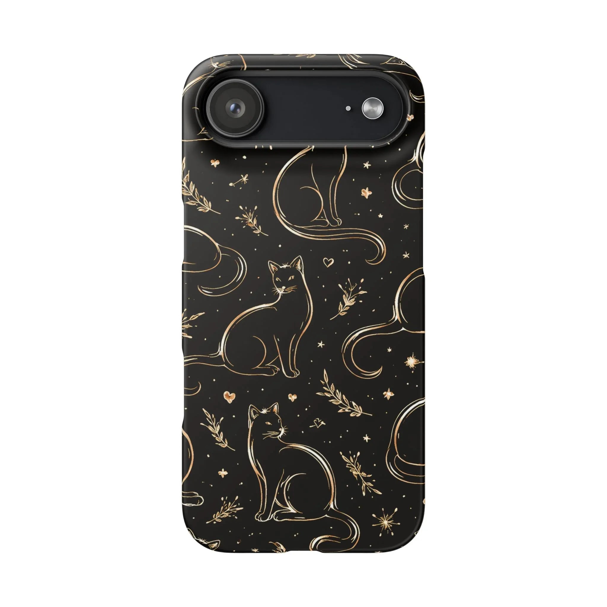 Golden Cat Pattern Phone Case for iPhone 11–17 & Galaxy S21–S25 - KARARMDESIGN