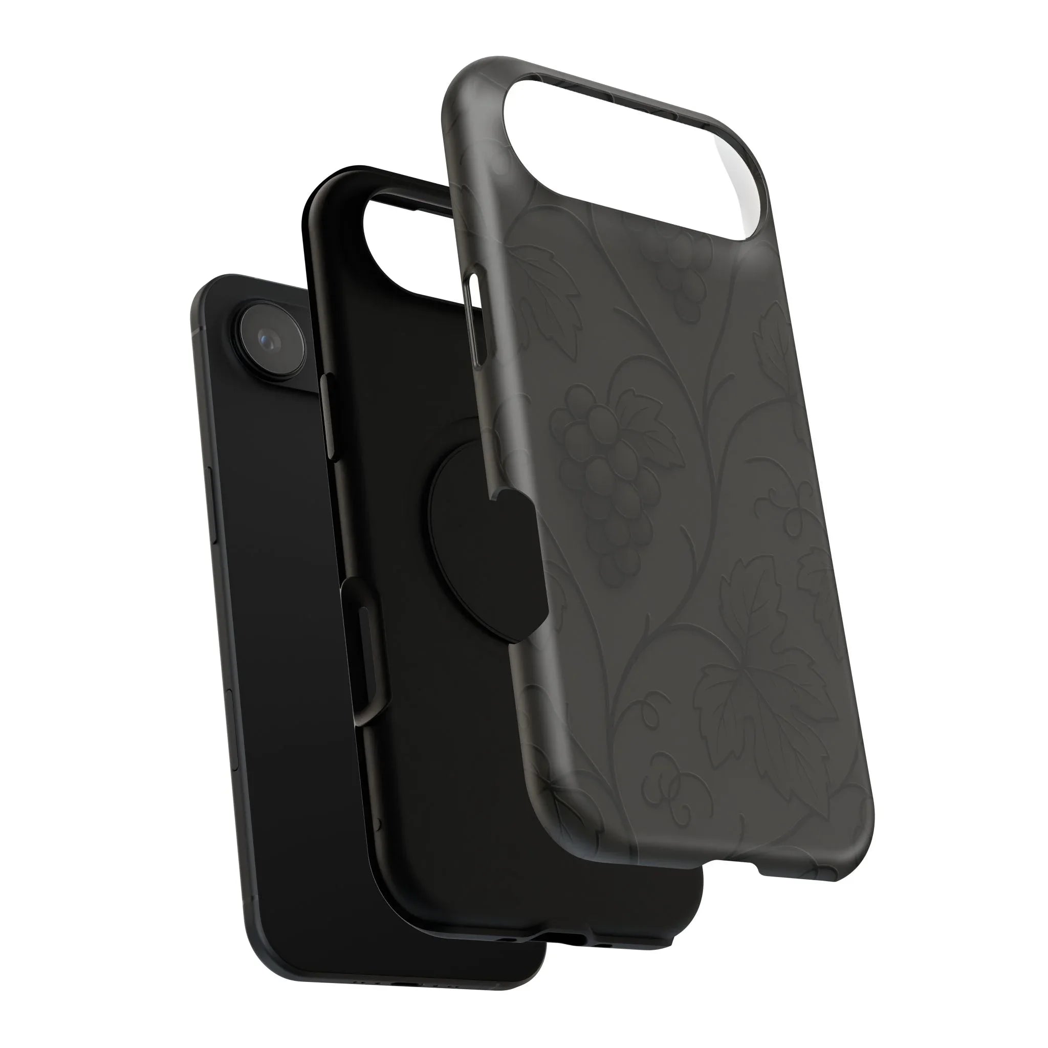 Elegant Embossed Grape Leaf Black Phone Case for iPhone and Galaxy - KARARMDESIGN