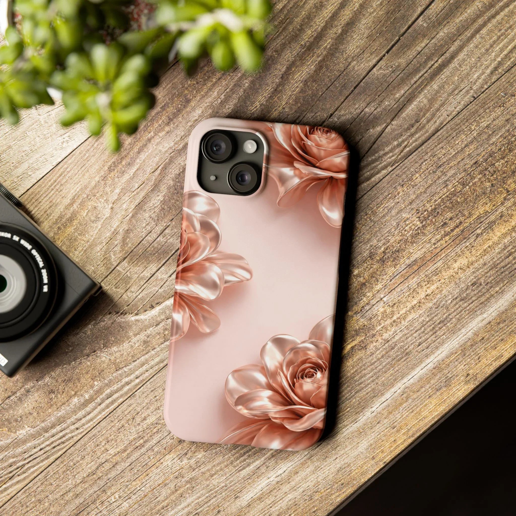 Blush Metallic Flower Case for iPhone 11-17 - KARARMDESIGN