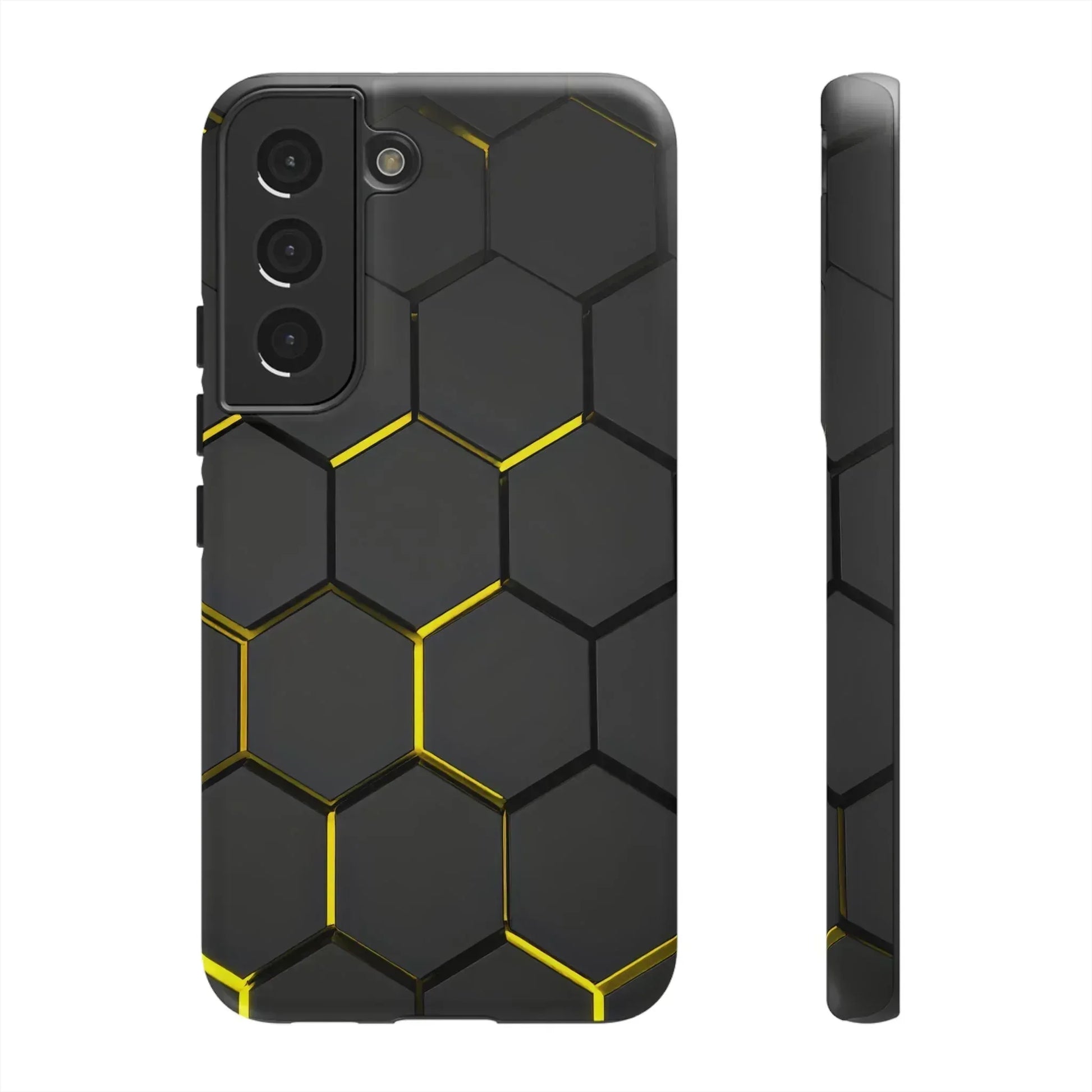 Black and Yellow Hexagon Geometric Tough Phone Case for Galaxy and Pixel - KARARMDESIGN