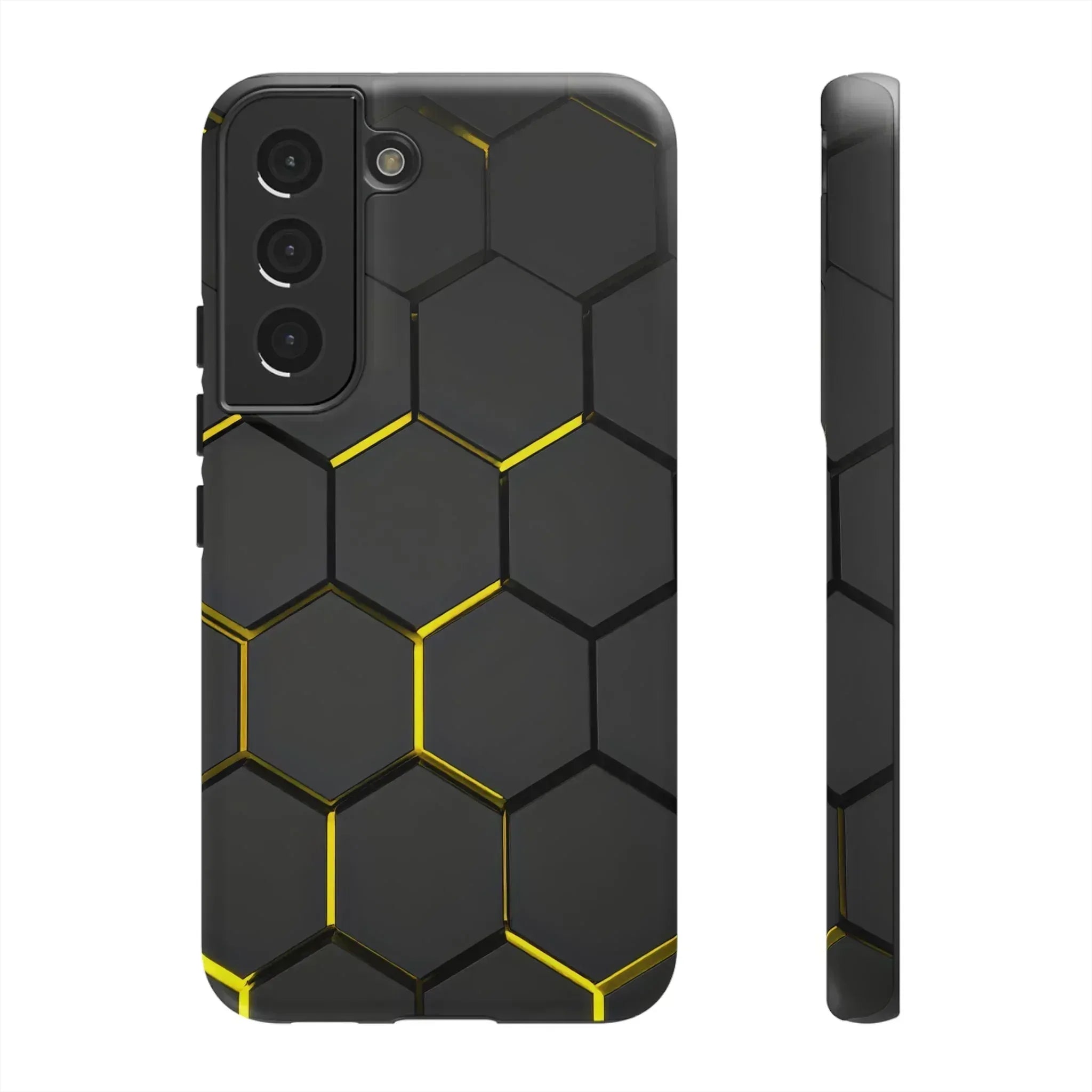 Black and Yellow Hexagon Geometric Tough Phone Case for Galaxy and Pixel - KARARMDESIGN