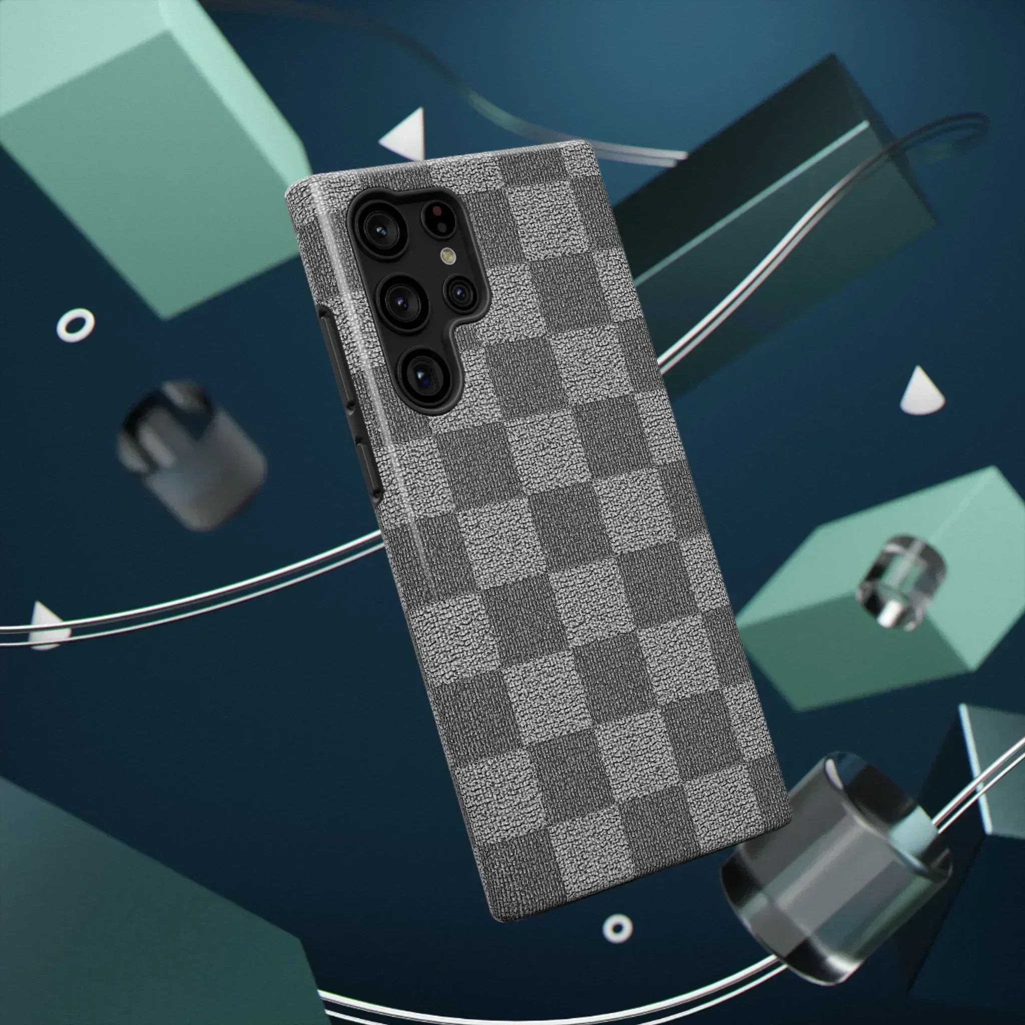 Gray Checkered Phone Case for iPhone 12-16 and Galaxy S21-S22 - KARARMDESIGN
