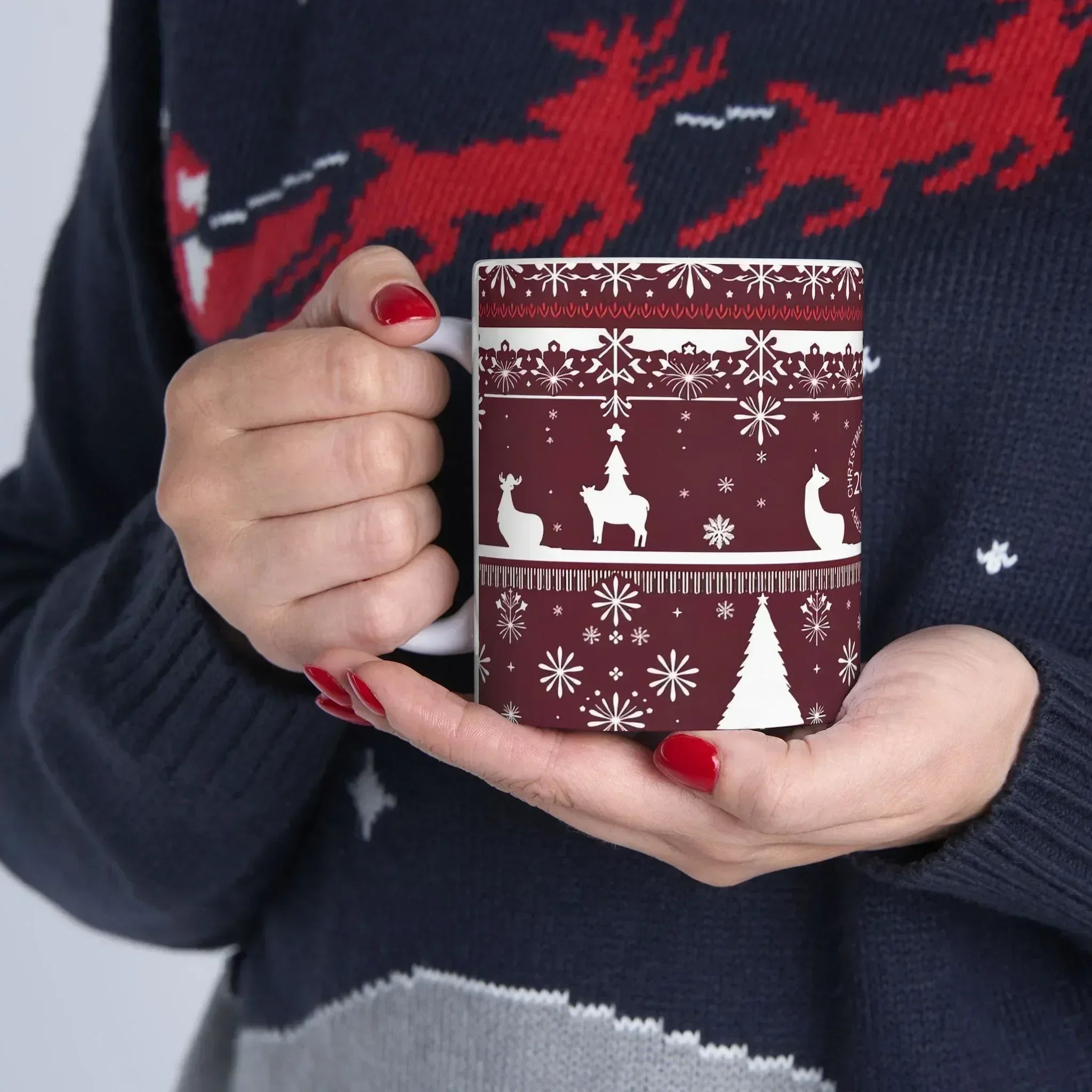 Festive Maroon Mug - Ceramic Mug, (11oz, 15oz) - KARARMDESIGN