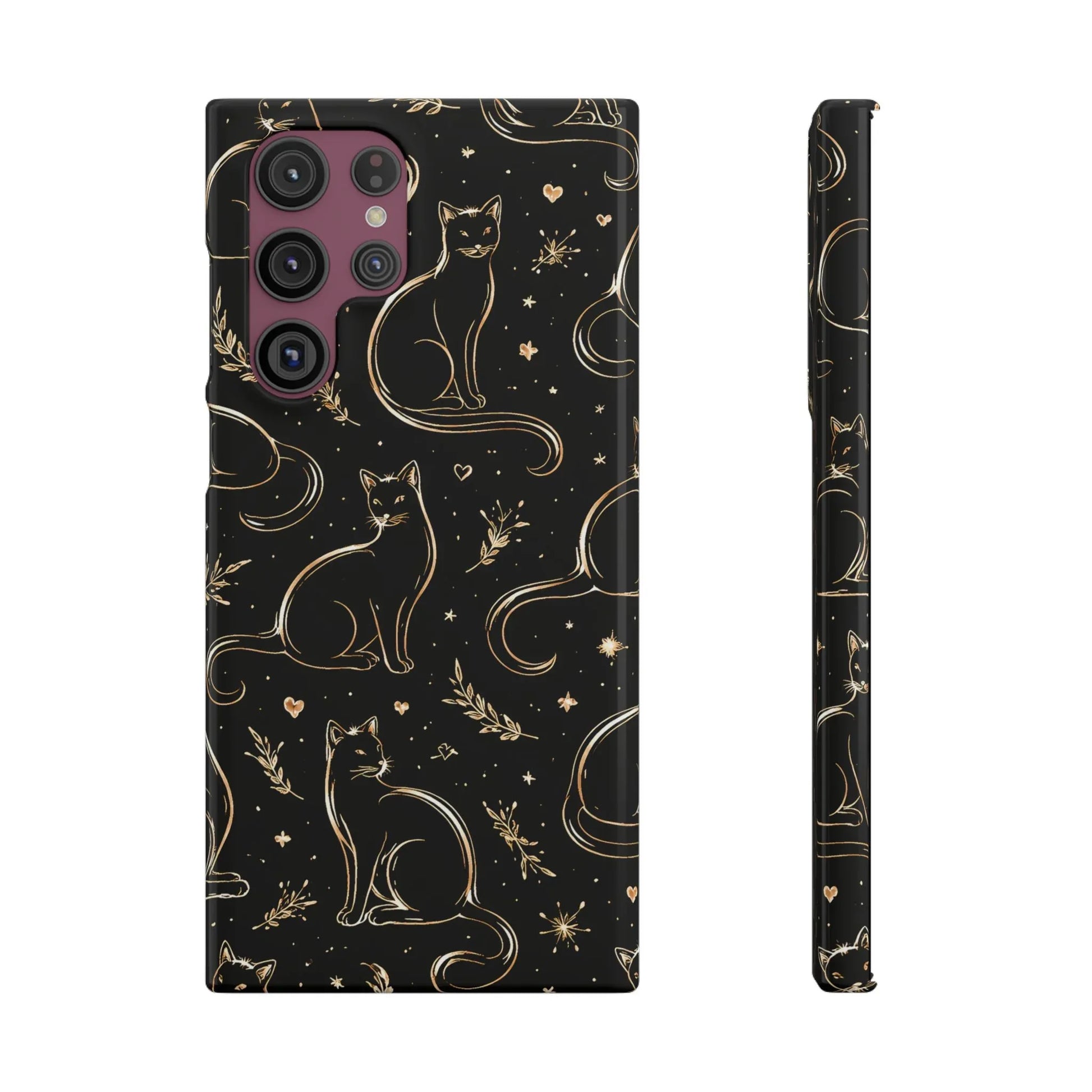 Golden Cat Pattern Phone Case for iPhone 11–17 & Galaxy S21–S25 - KARARMDESIGN