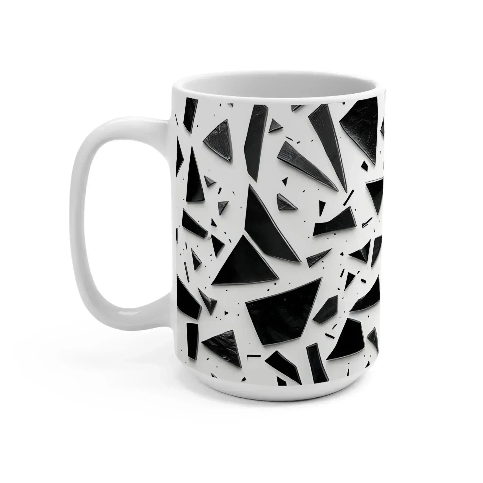 Monochrome Geometry – Minimalist Abstract Pattern Mug – 15oz - KARARMDESIGN