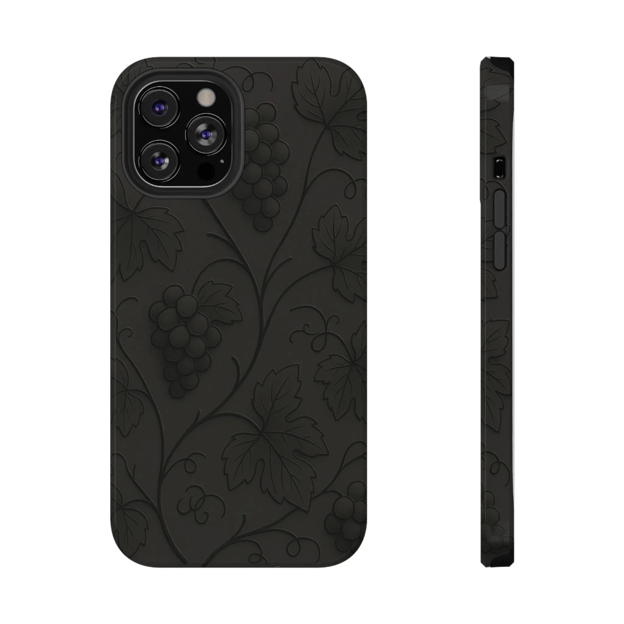 Elegant Embossed Grape Leaf Black Phone Case for iPhone and Galaxy - KARARMDESIGN