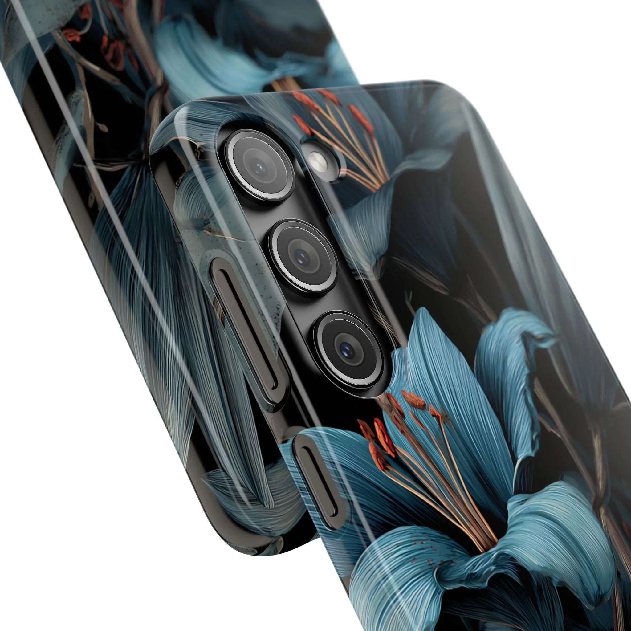 Blue Lily Floral Phone Case for iPhone 11-17 and Galaxy S20-S25 - KARARMDESIGN