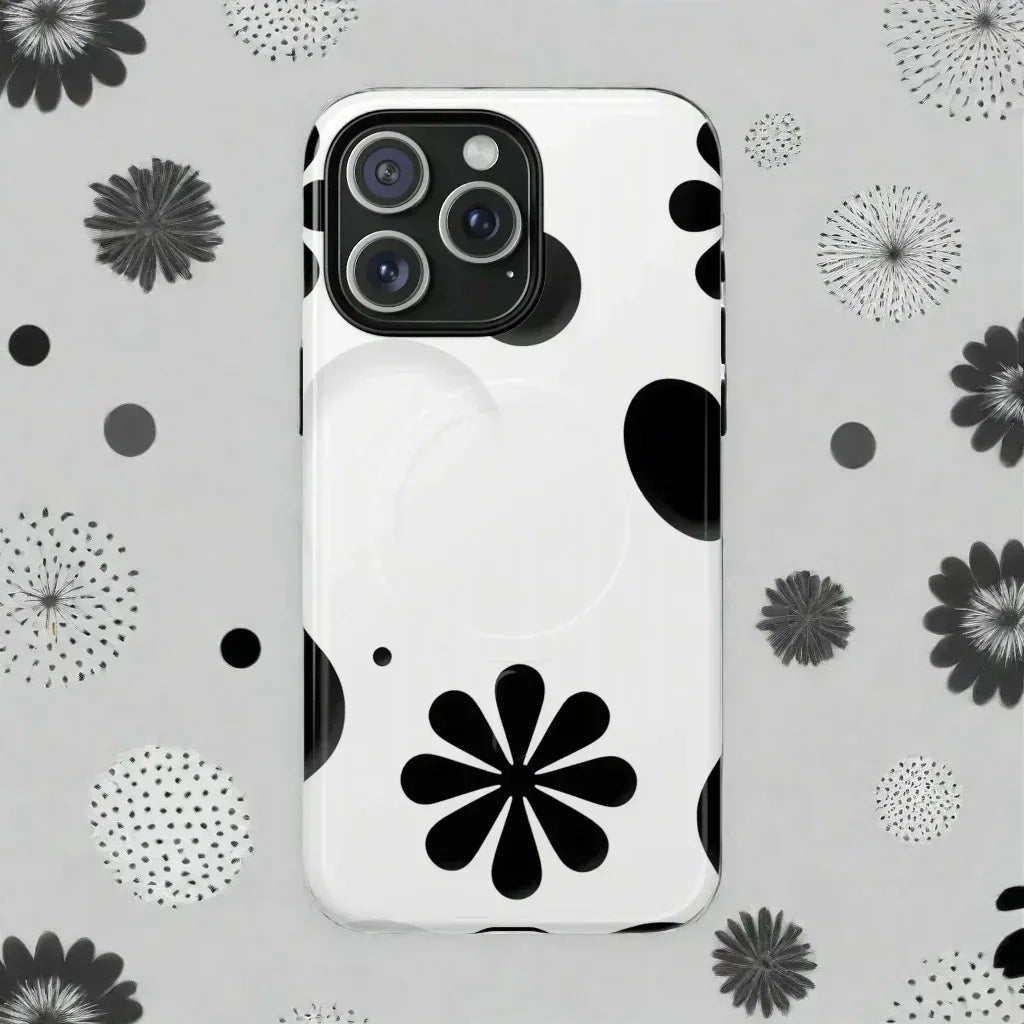Elegant Black Floral Magnetic Phone Case for iPhone 14-16 - KARARMDESIGN