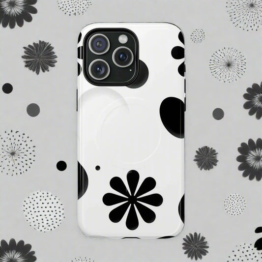 Elegant Black Floral Magnetic Phone Case for iPhone 14-16 Models - KarArmDesign