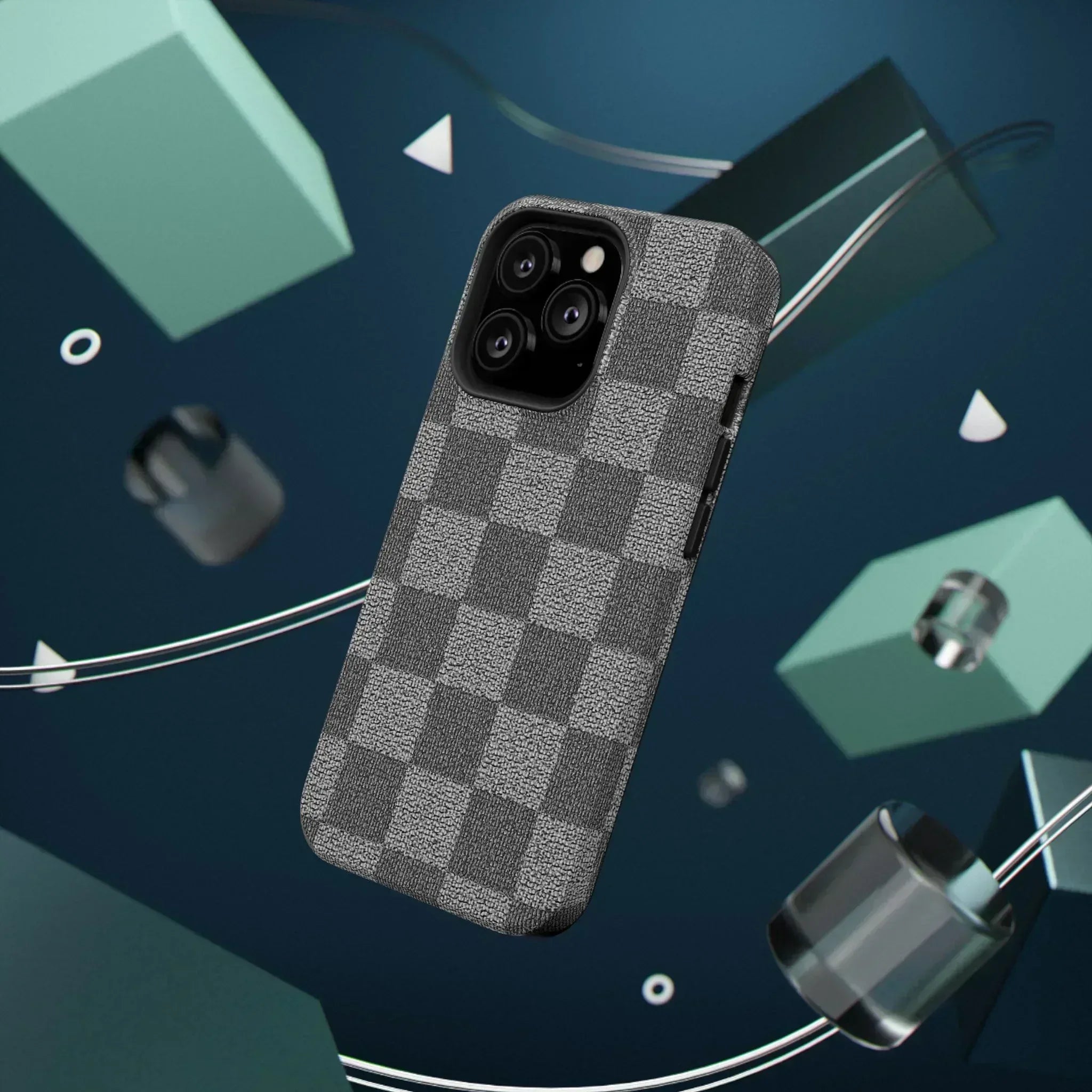 Gray Checkered Phone Case for iPhone 12-16 and Galaxy S21-S22 - KARARMDESIGN