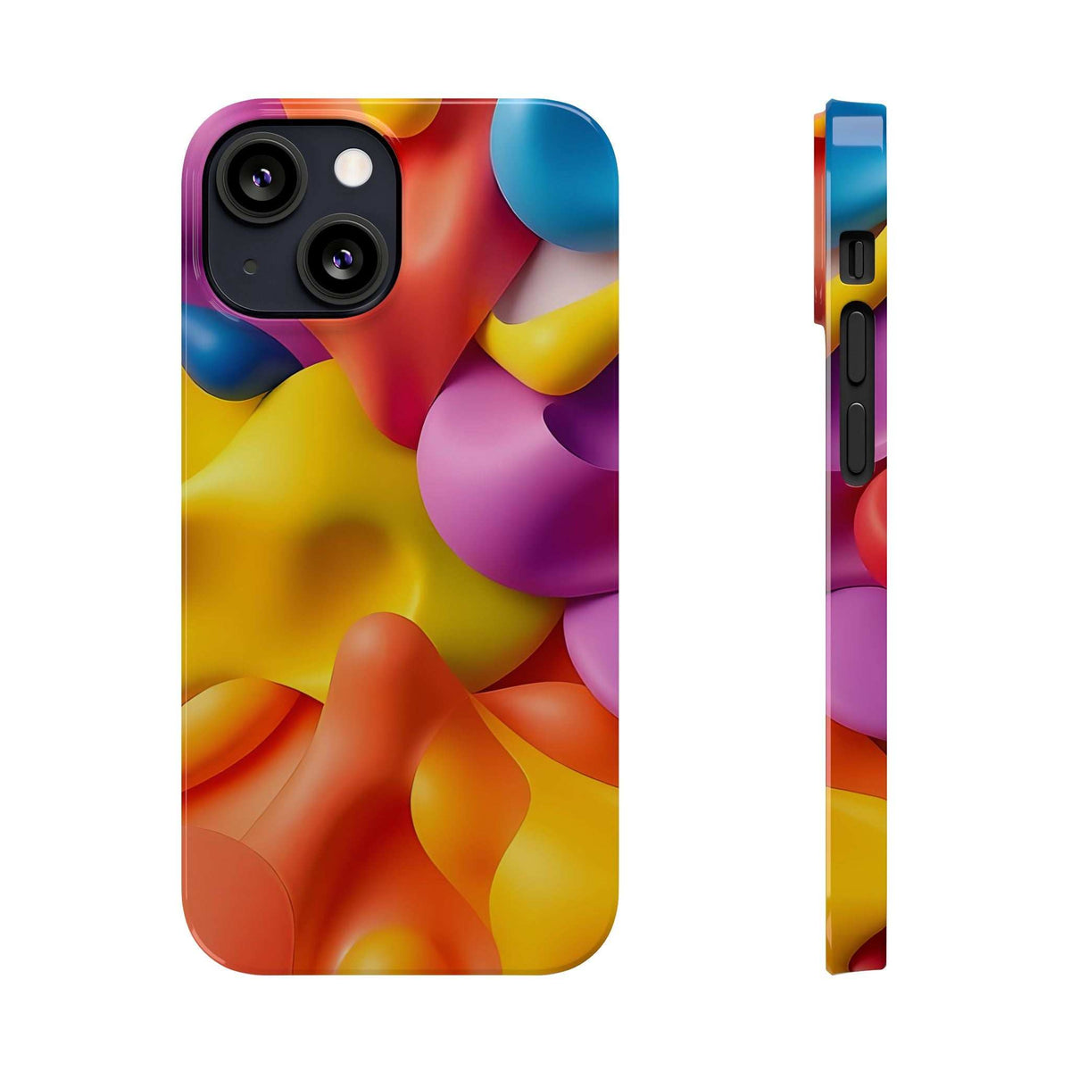 Phone case front and side view with vibrant abstract multicolor pattern